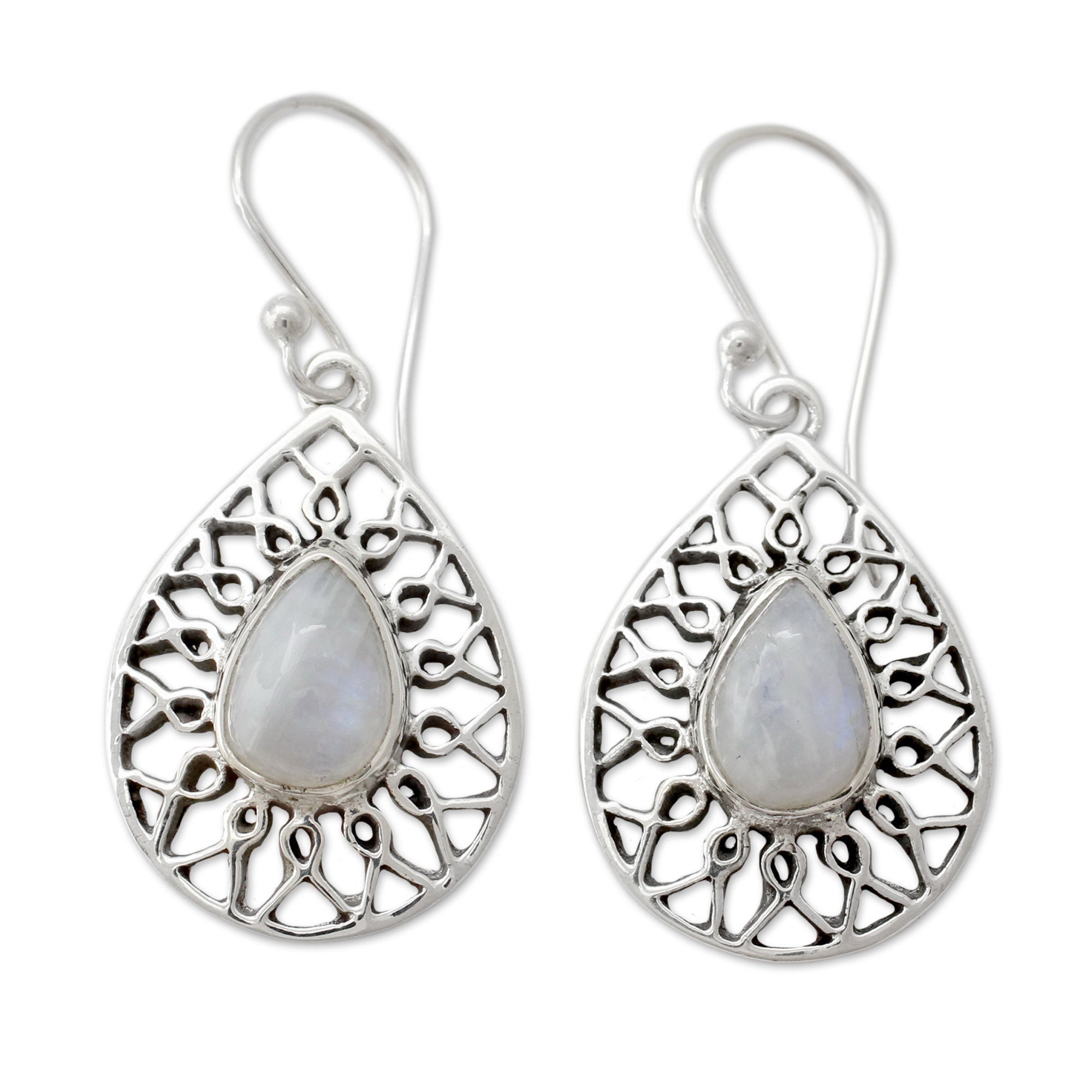 Premium Magical Elegance: Sterling Silver Rainbow Moonstone Earrings