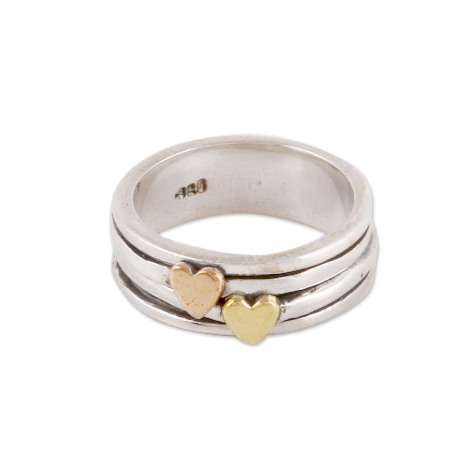 Premium Sterling Silver and Brass Heart Spinner Ring by Neetu Barathi