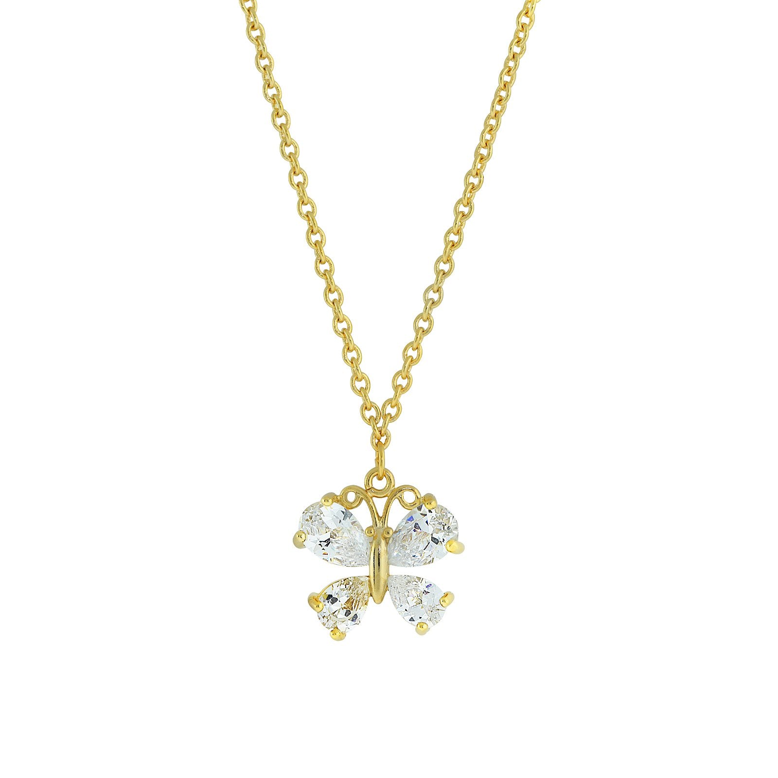 Premium 14K Gold-Dipped Cubic Zirconia Butterfly Pendant Necklace | Adjustable 16