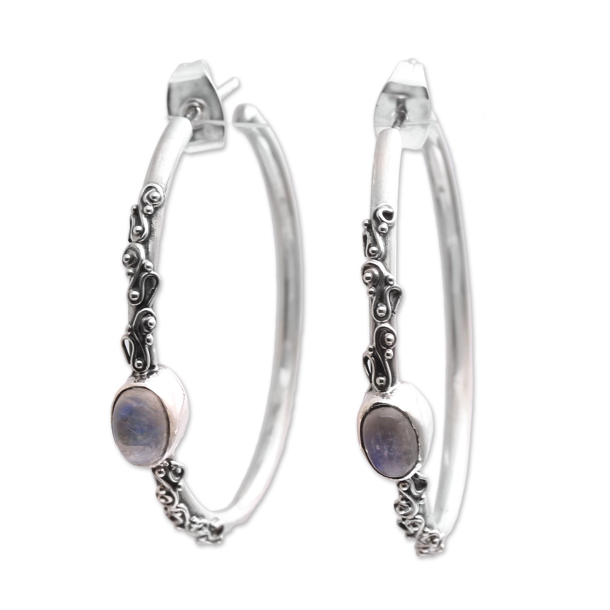 Premium Bali Memories Rainbow Moonstone Half-Hoop Earrings – Handcrafted in Bali