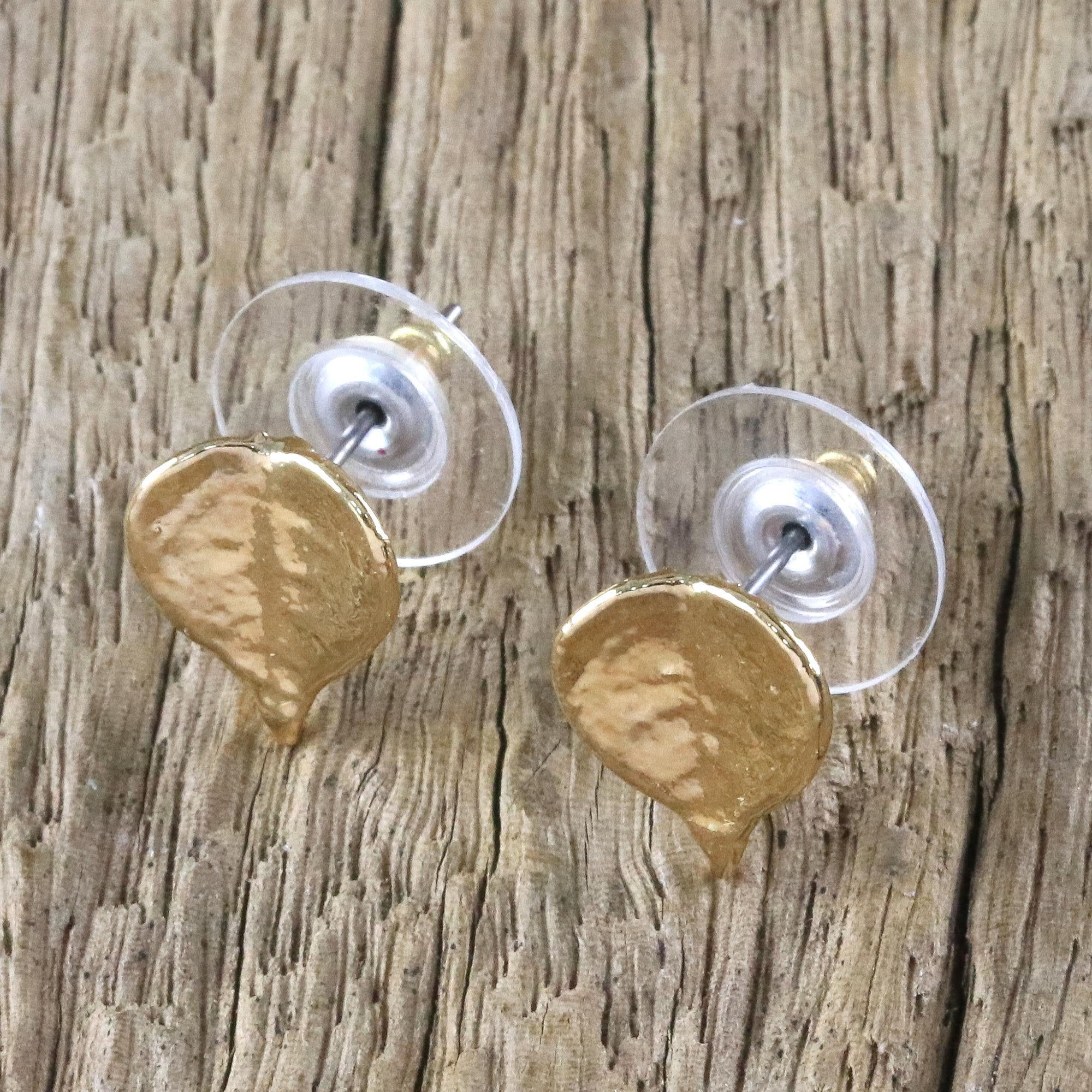 Premium Gold Heart Leaf Stud Earrings - Handmade in Thailand