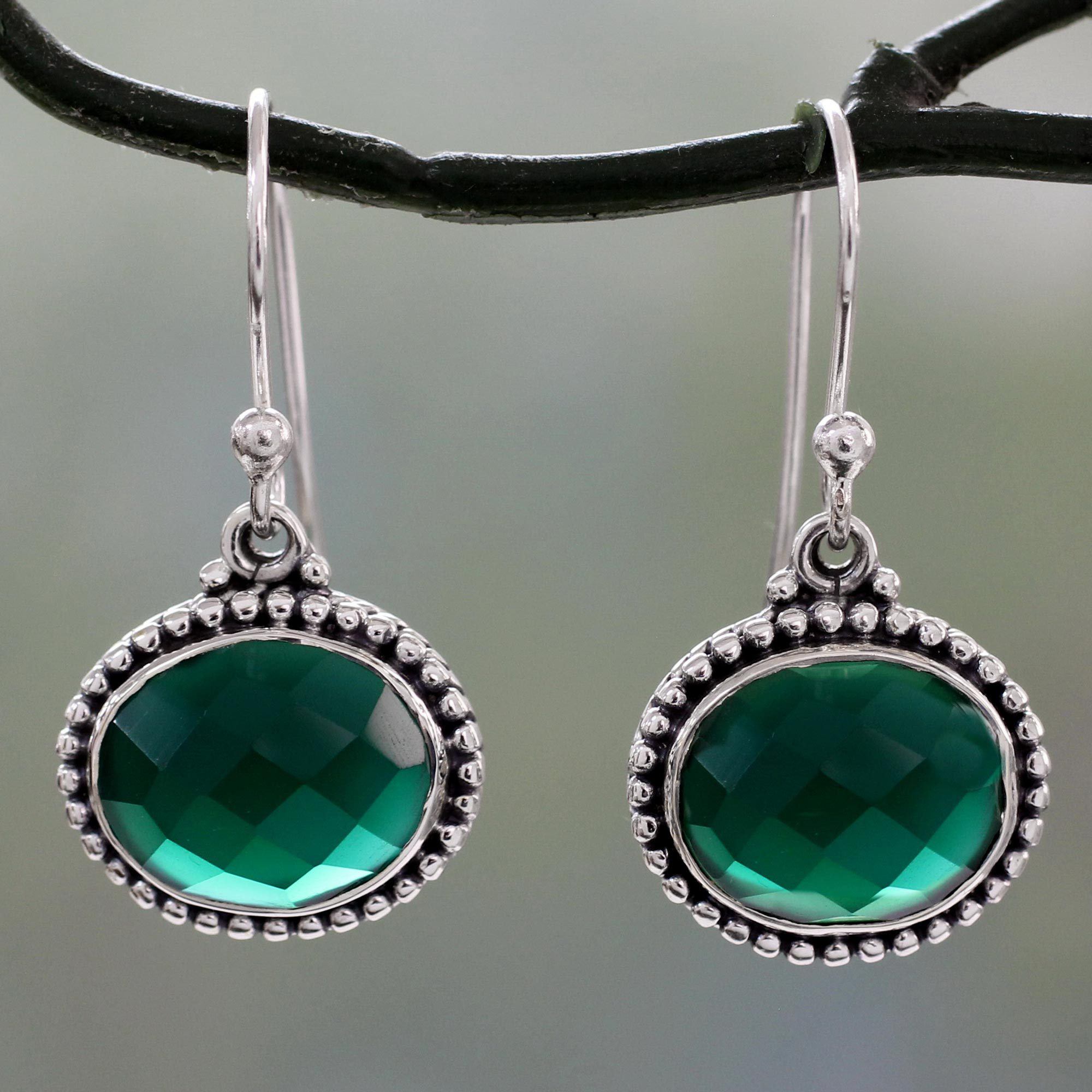 Premium Green Onyx & Sterling Silver Drop Earrings - Handcrafted Elegance