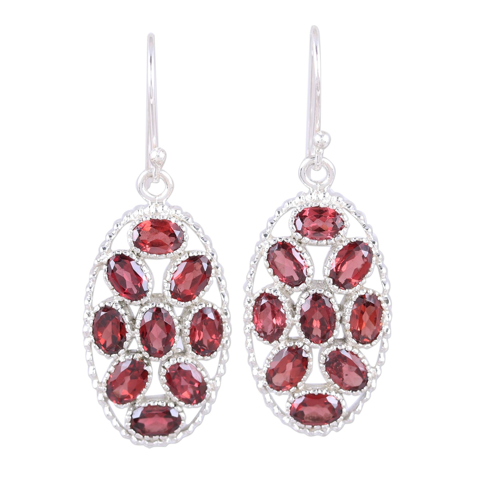 Premium Crimson Garnet Sterling Silver Dangle Earrings – Handcrafted Elegance