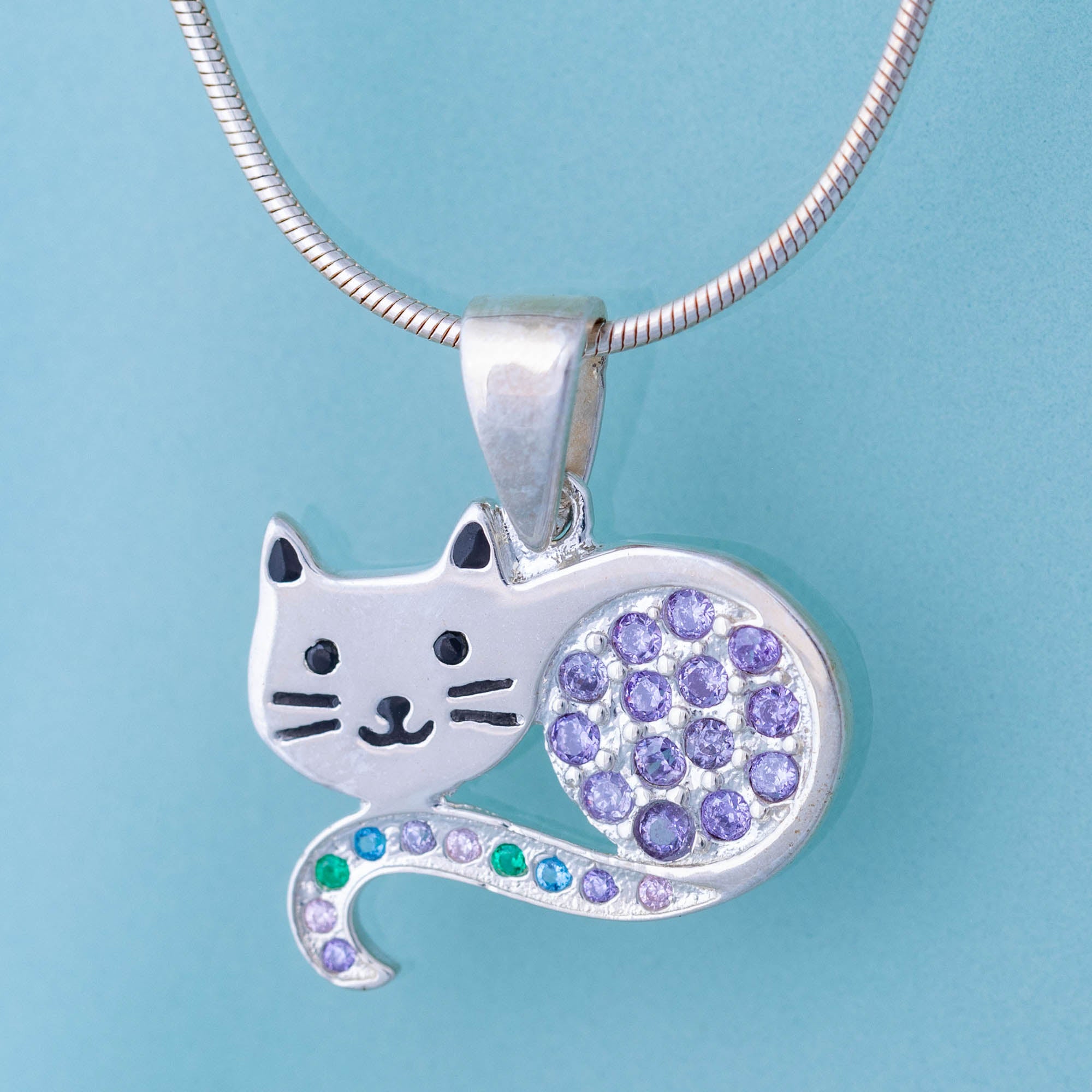 Premium Sterling Silver Cat Necklace with Swarovski Crystals