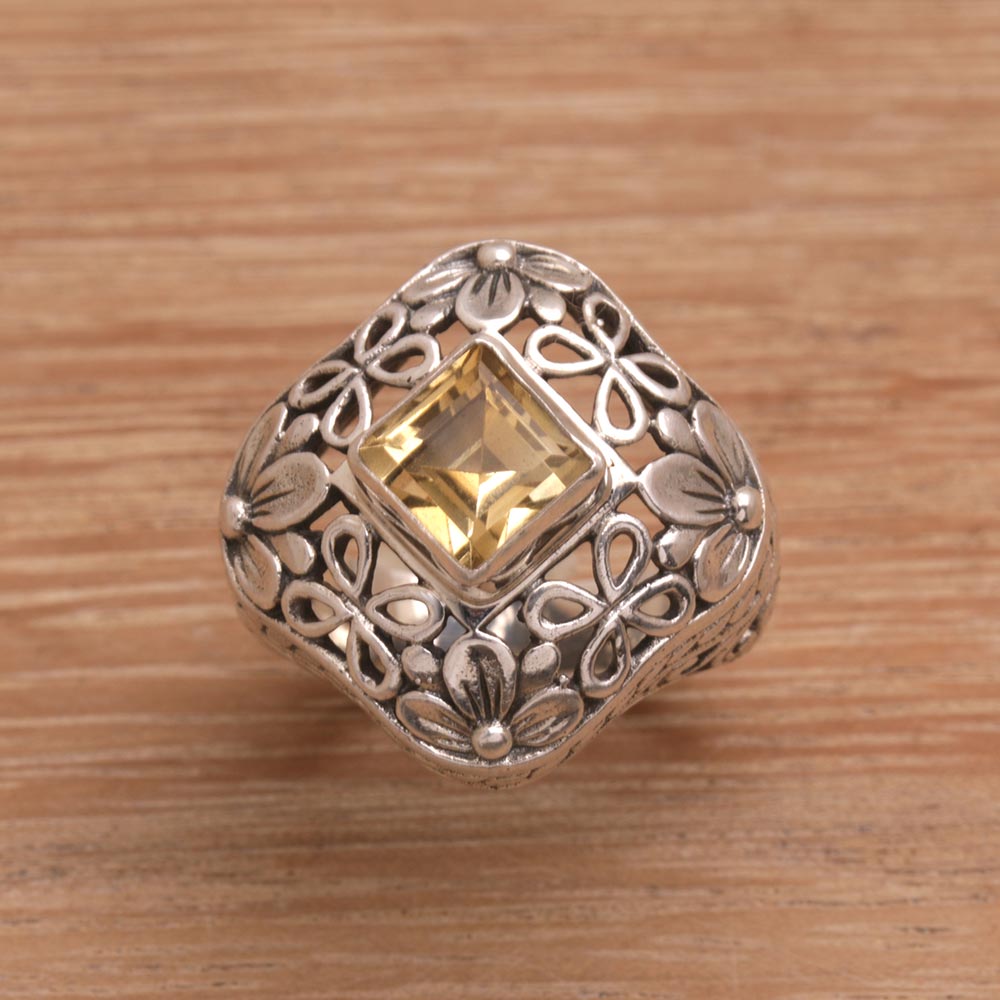 Premium Two Carat Citrine Floral Cocktail Ring - Ultimate Sterling Silver Design