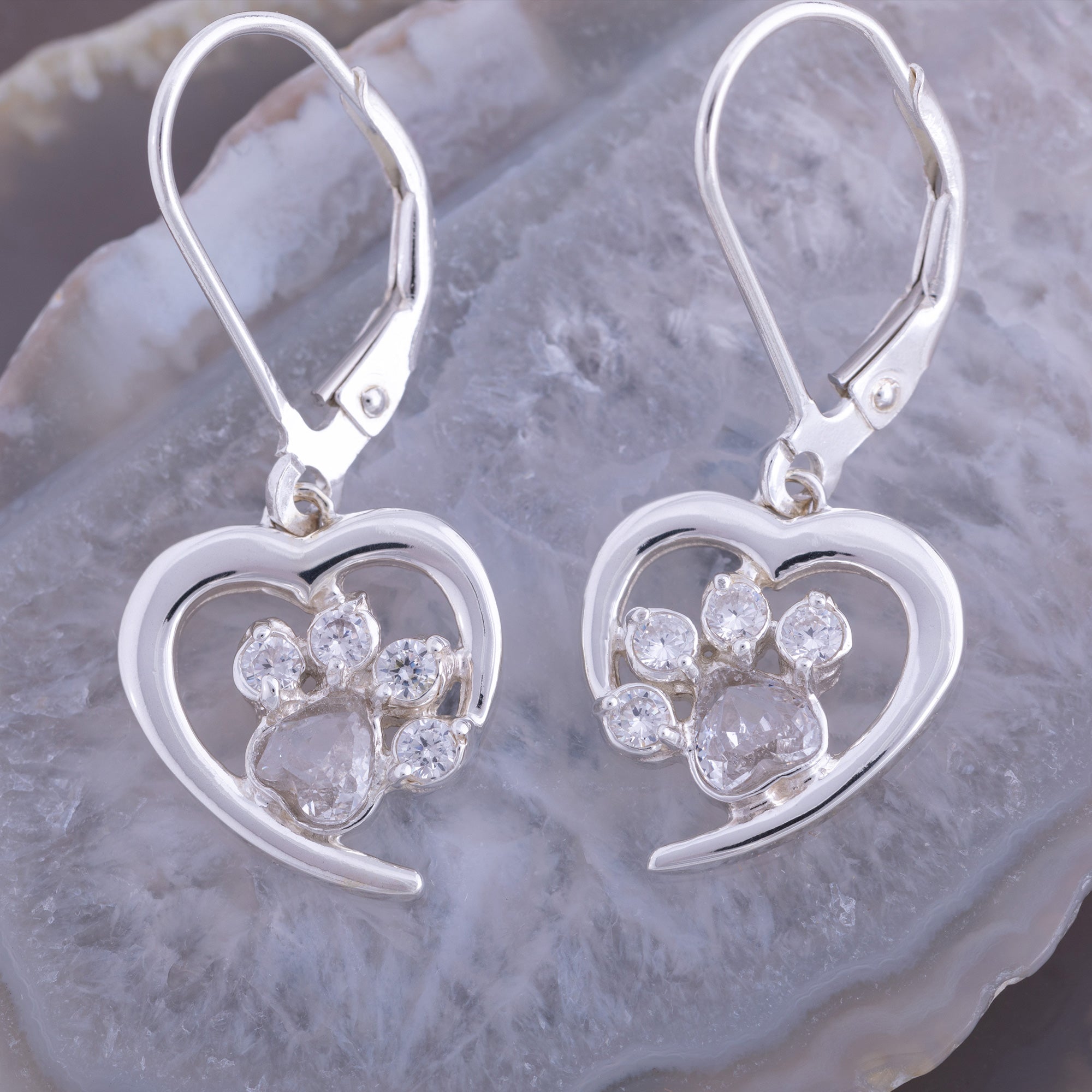 Premium Sterling Silver Birthstone Paw Print Earrings - Always in My Heart