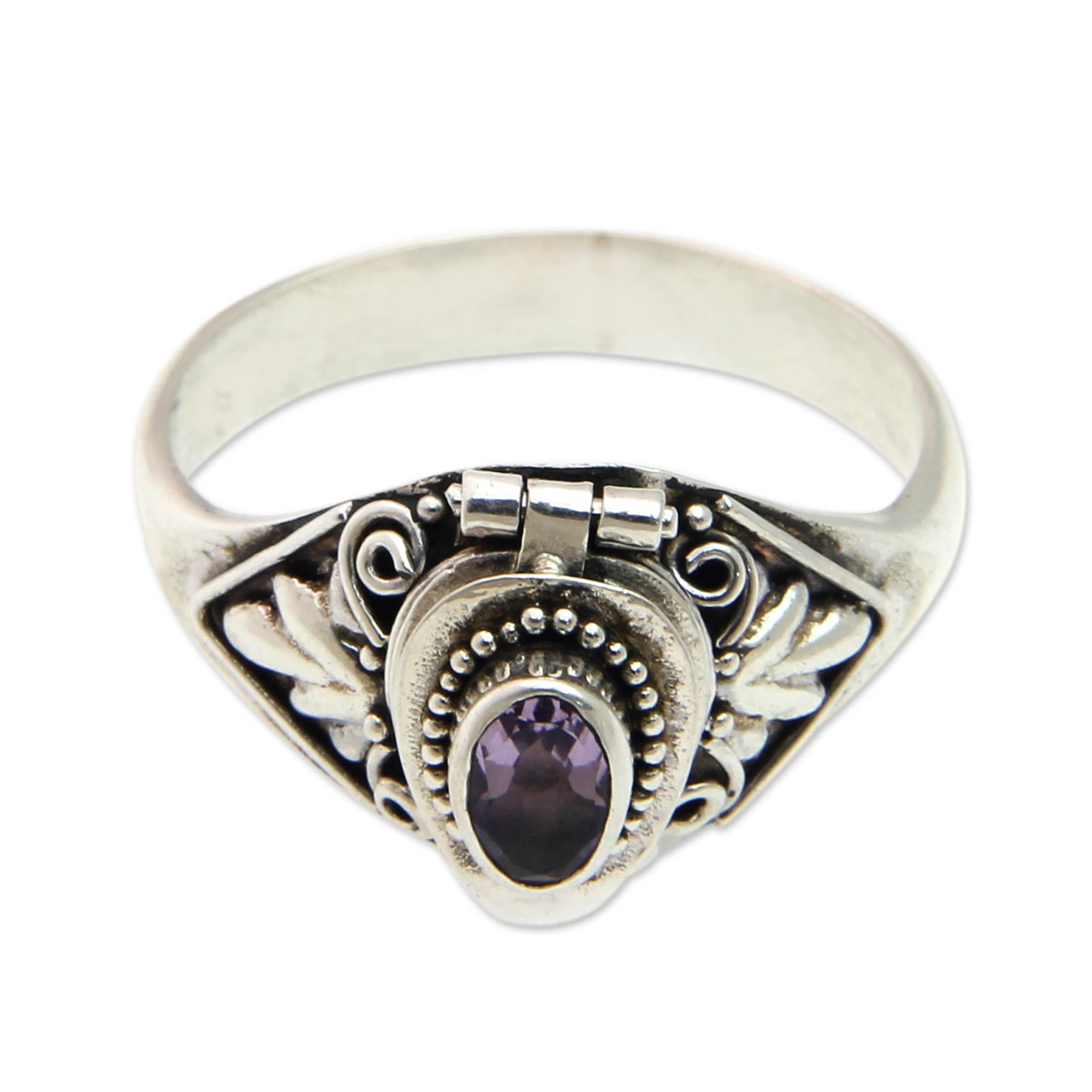 Premium Mysterious Garden Fair Trade Locket Ring – Amethyst & Sterling Silver