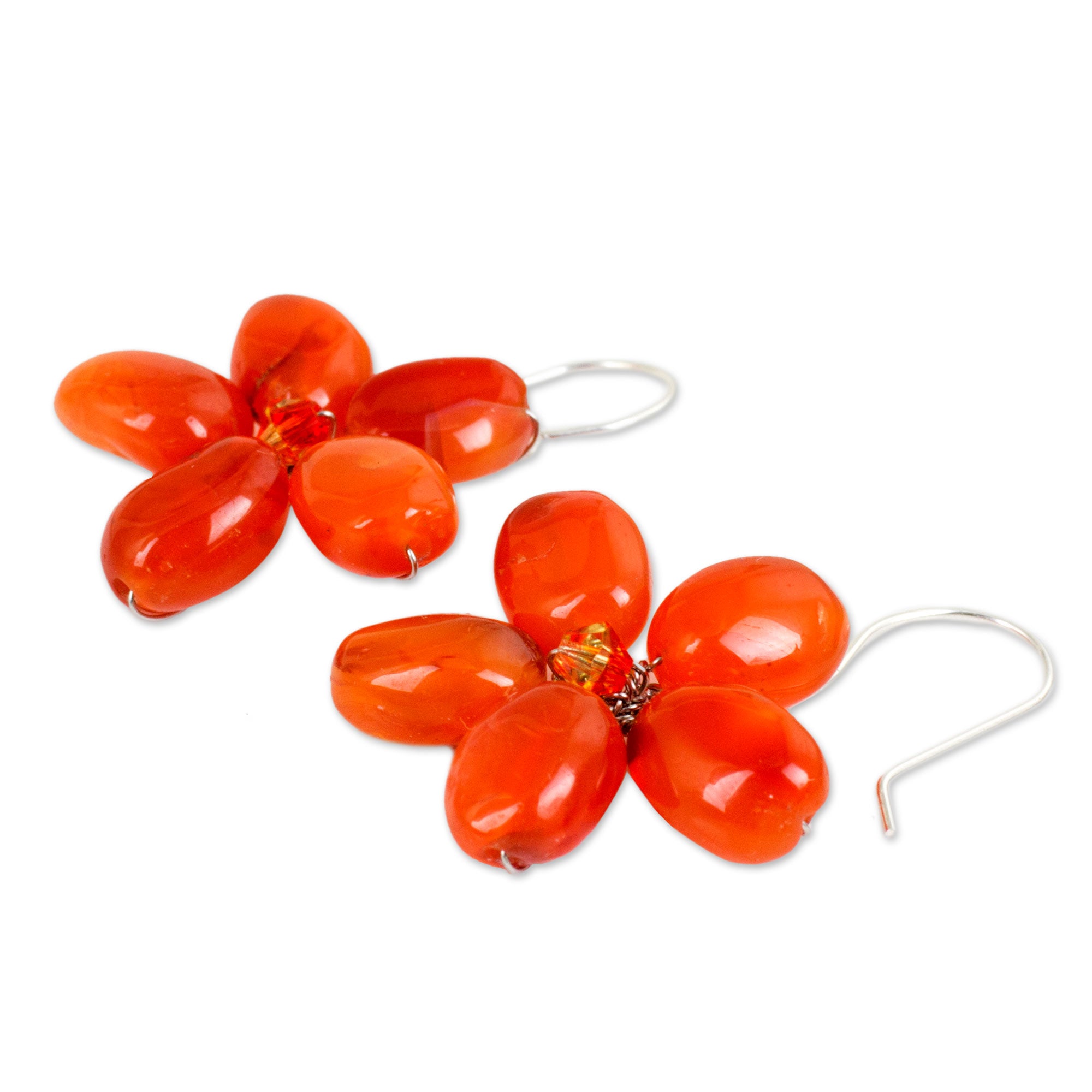 Premium Mystic Daisy Carnelian Silver Earrings - Handmade Jewelry