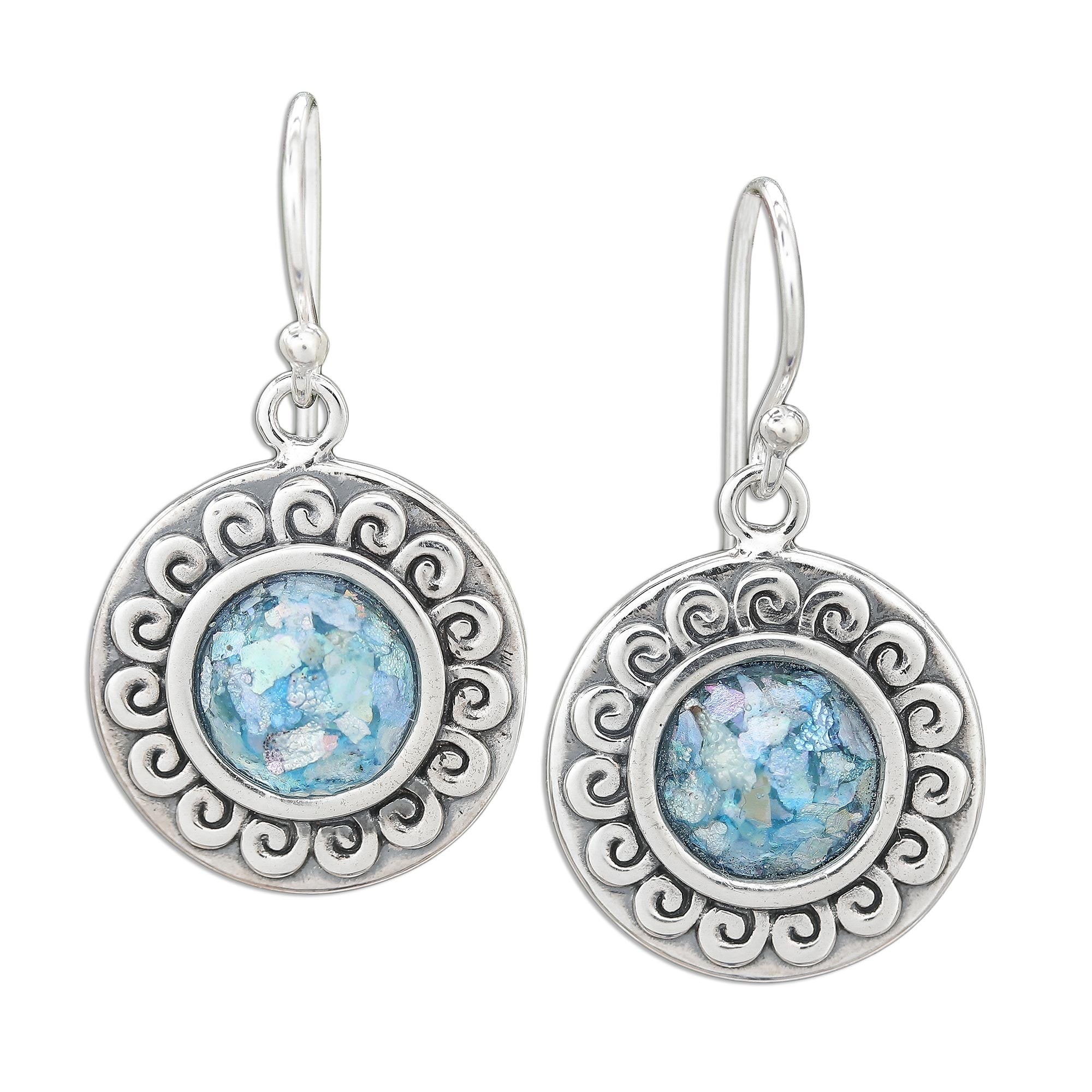 Premium Roman Glass Dangle Earrings - Handcrafted Sterling Silver Jewelry