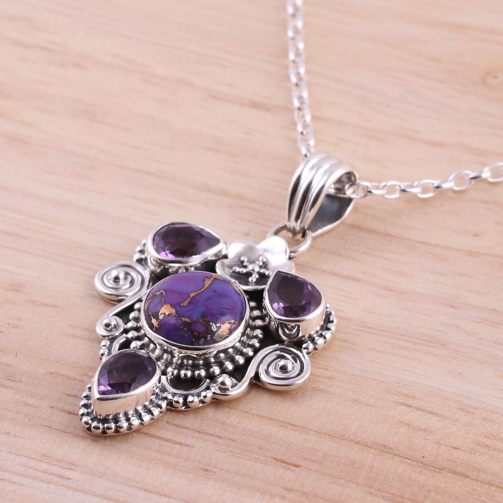 Premium Royal Heart Amethyst & Turquoise Pendant Necklace