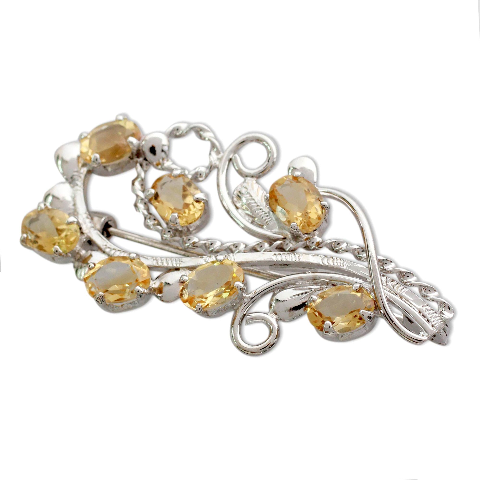 Premium Citrine Silver Brooch - Sunshine Bouquet Design