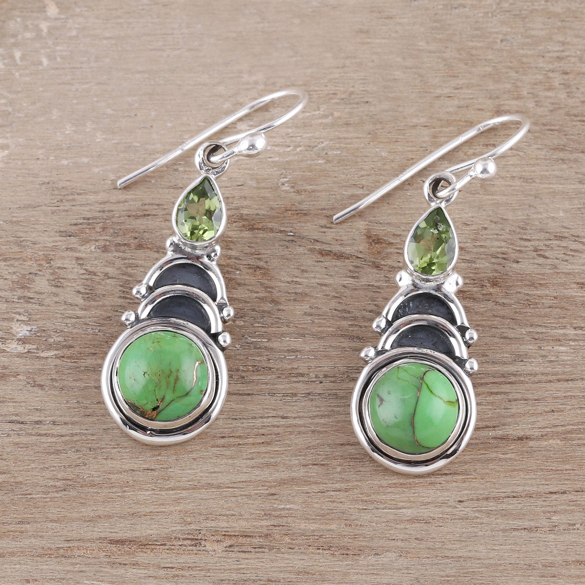 Premium Verdant Arches Peridot & Green Turquoise Dangle Earrings