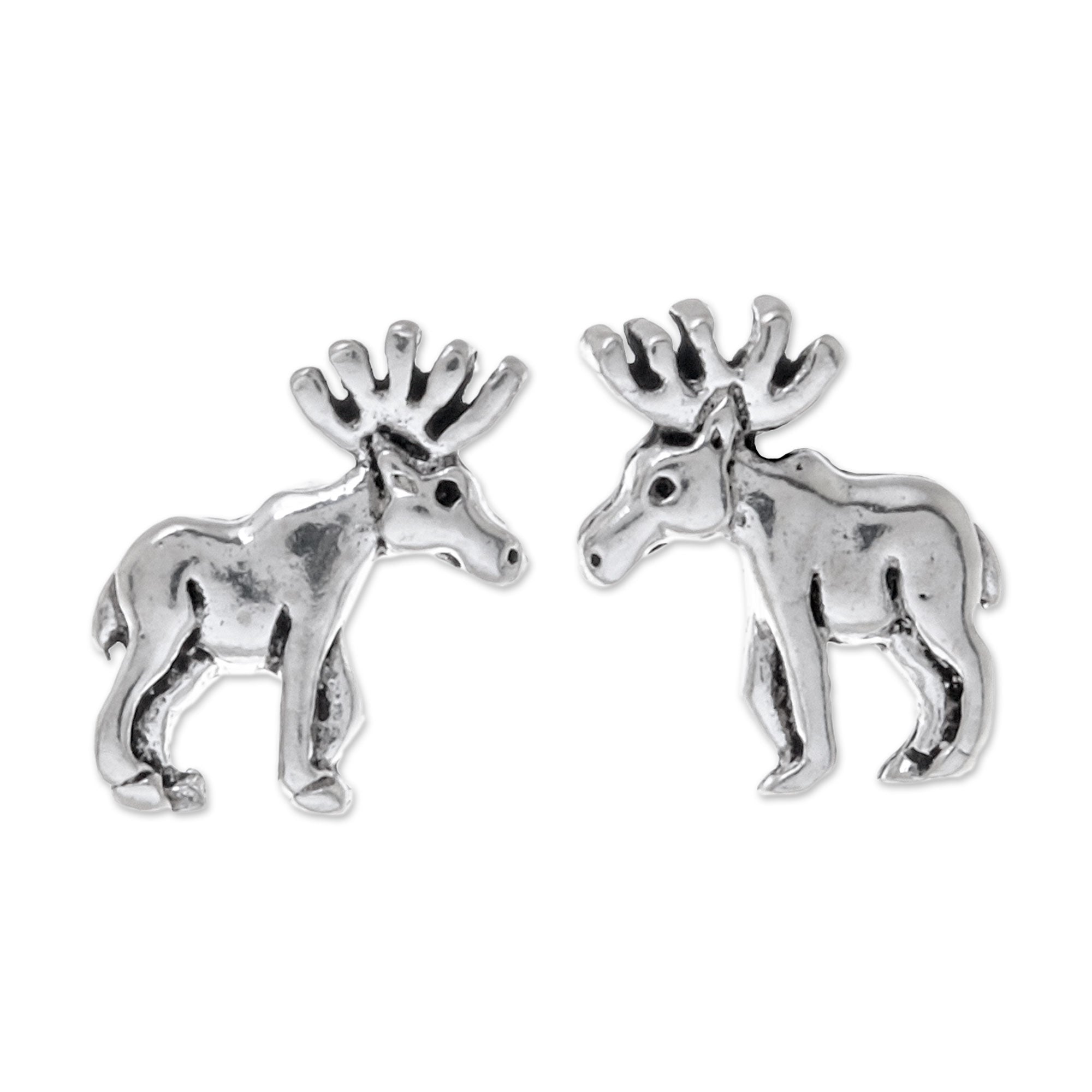 Premium Moose Sterling Silver Stud Earrings - Handcrafted in Thailand