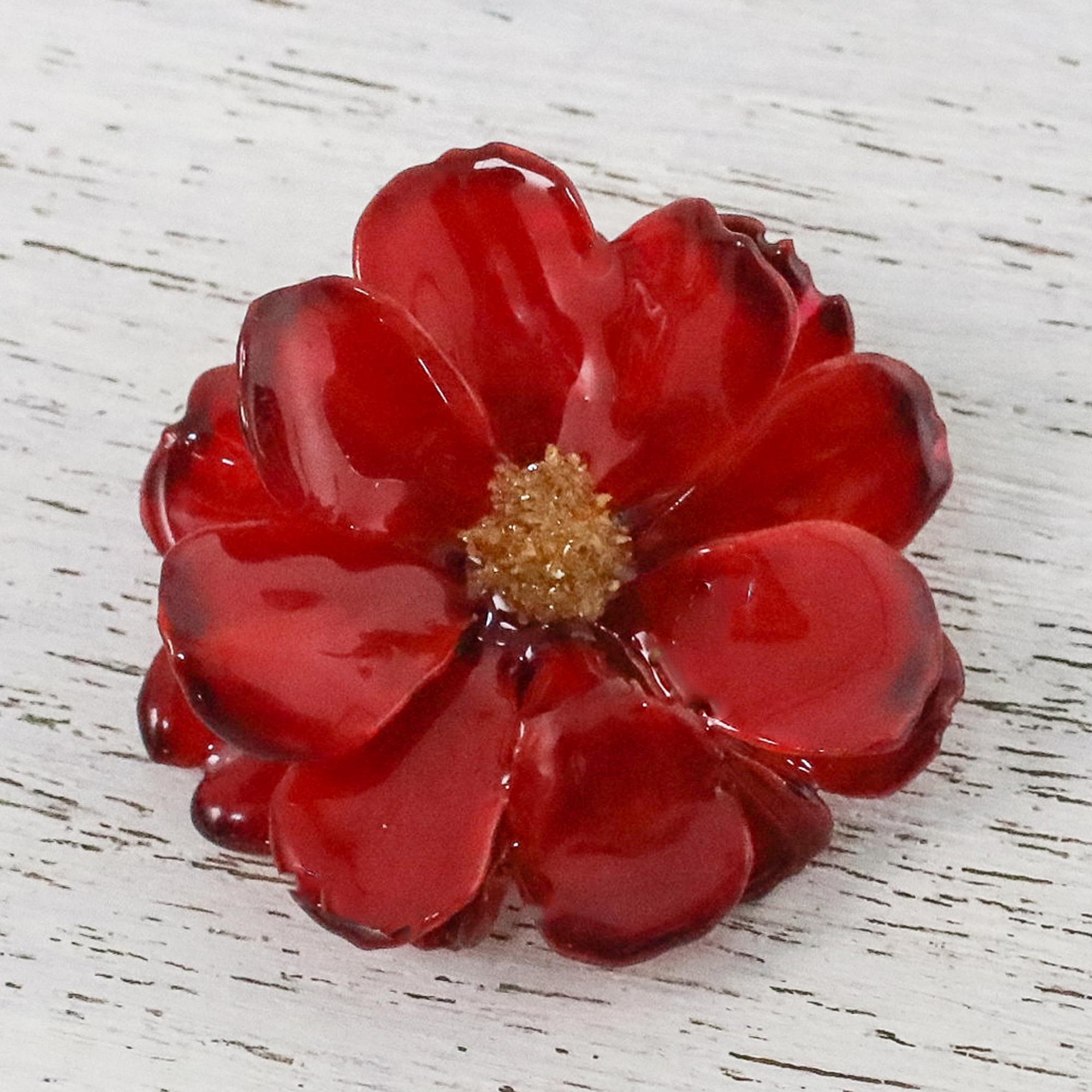 Premium Crimson Aster Brooch - Handcrafted Gold-Plated Floral Pin