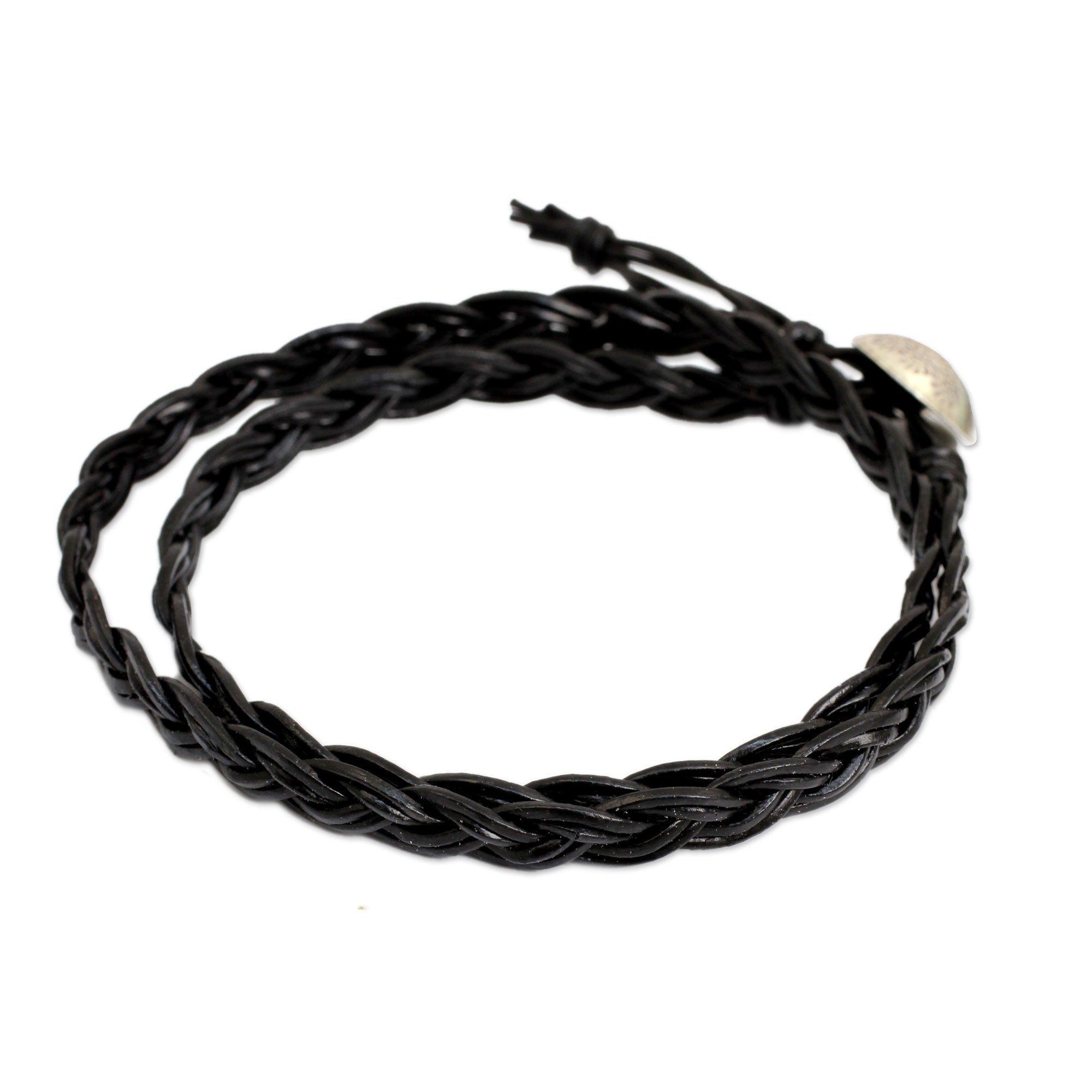 Premium Black Braided Leather Bracelet with Hill Tribe Silver Clasp