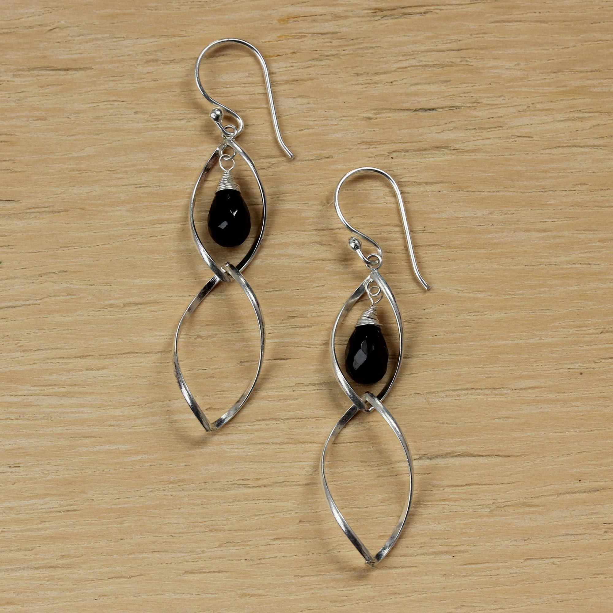 Premium Sterling Silver & Onyx Dangle Earrings - Elegant Dance Design