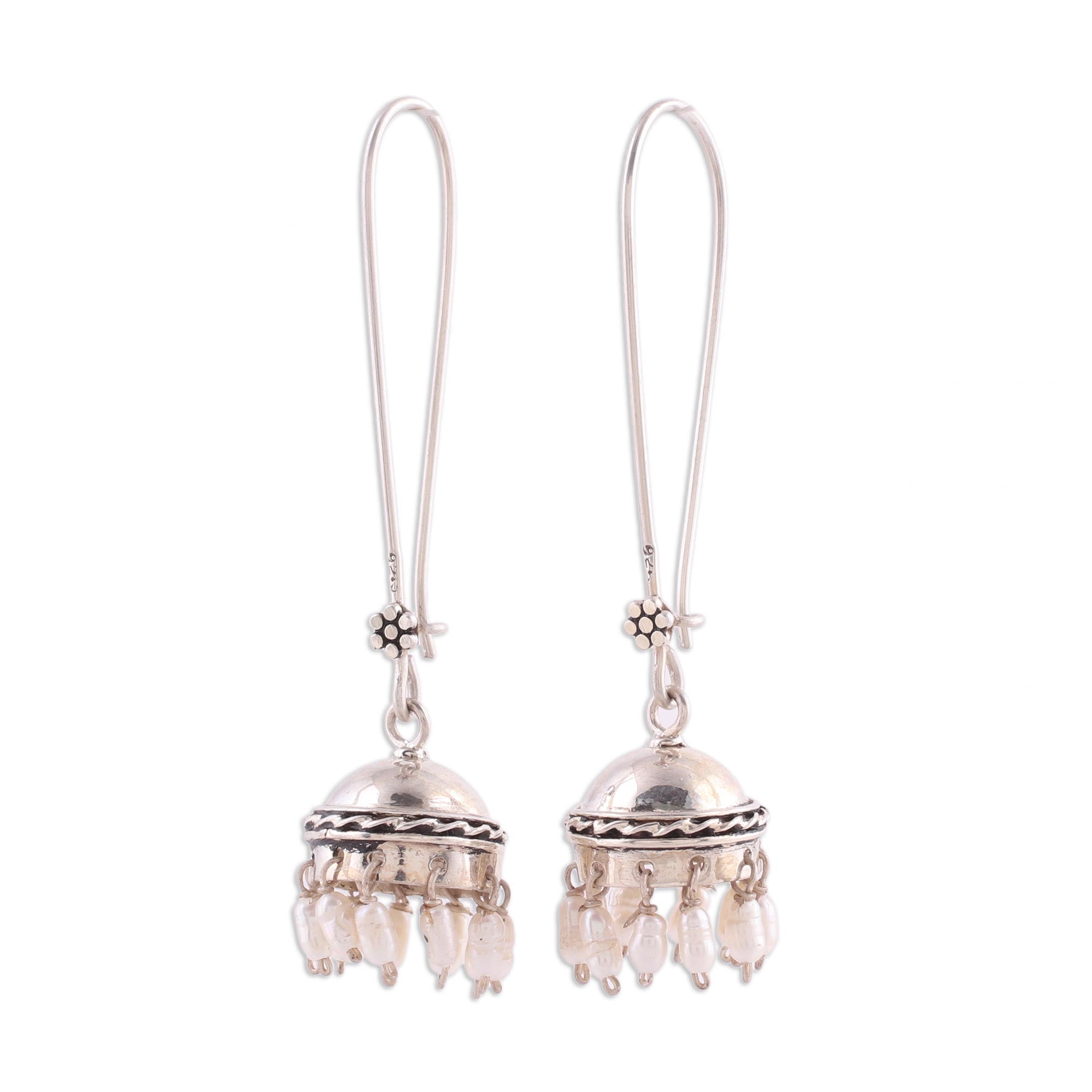 Premium Cultured Pearl and Sterling Silver Jhumki Earrings - Timeless Elegance