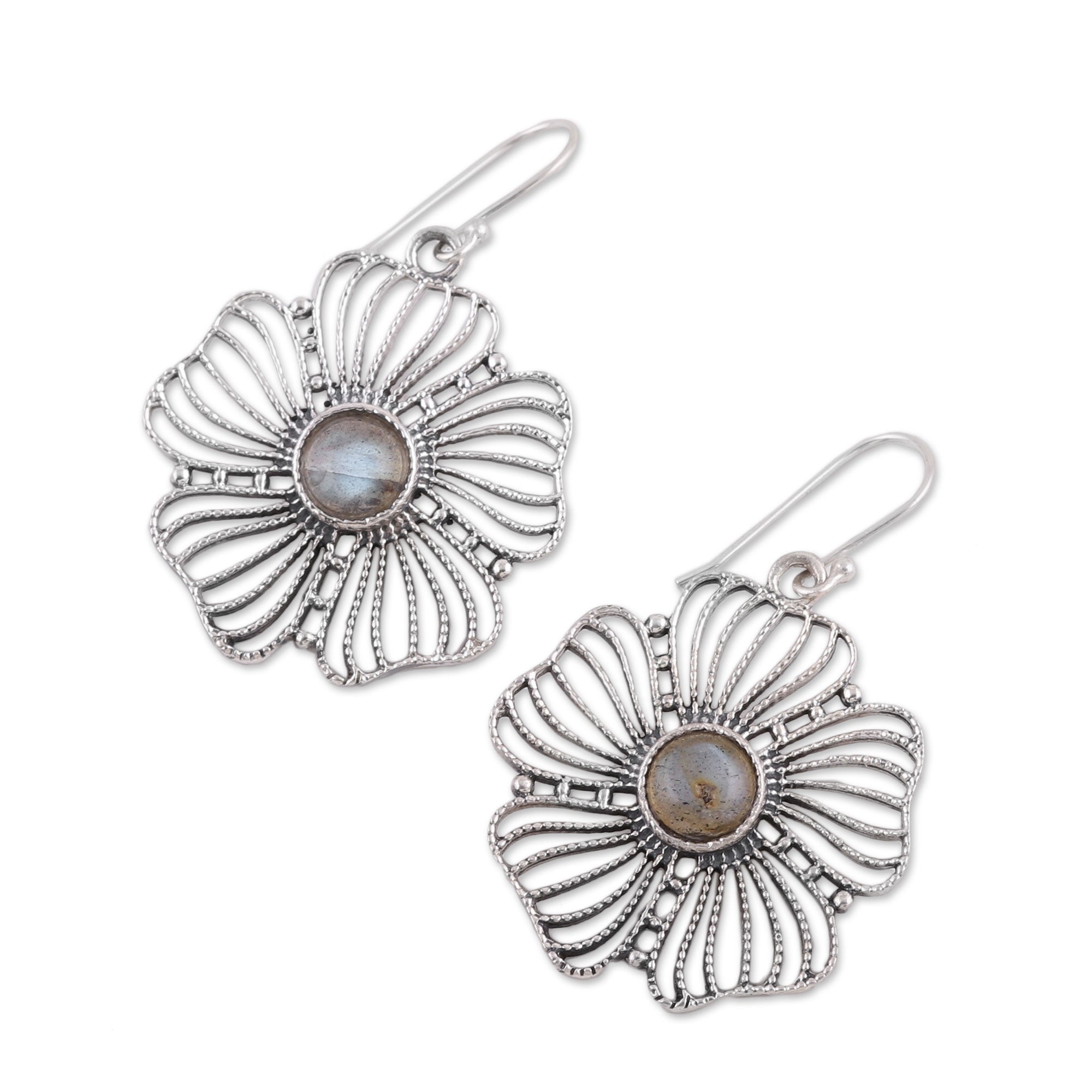 Premium Celestial Floral Labradorite Dangle Earrings in Sterling Silver