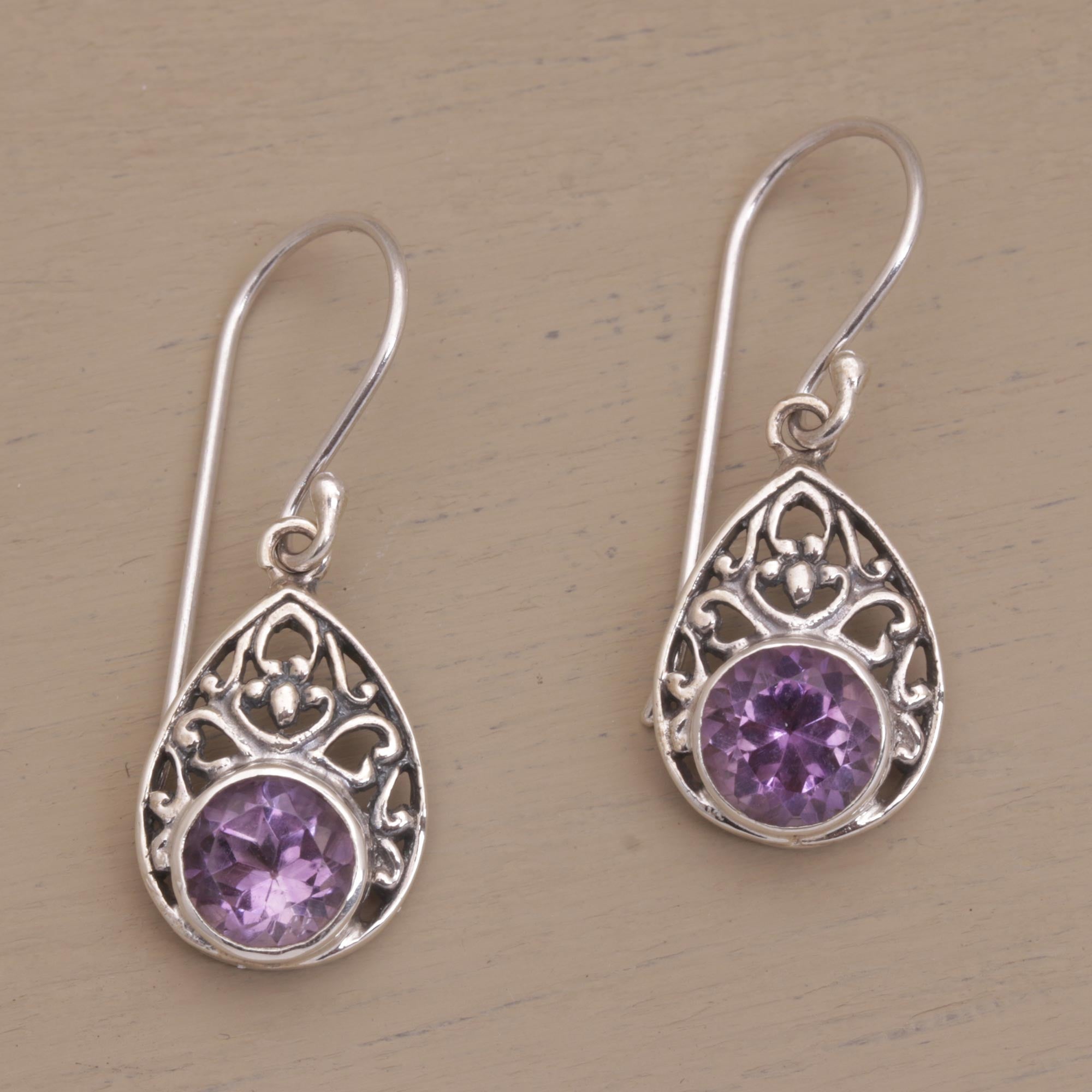 Premium Heavenly Temple Amethyst Dangle Earrings – Sterling Silver Elegance