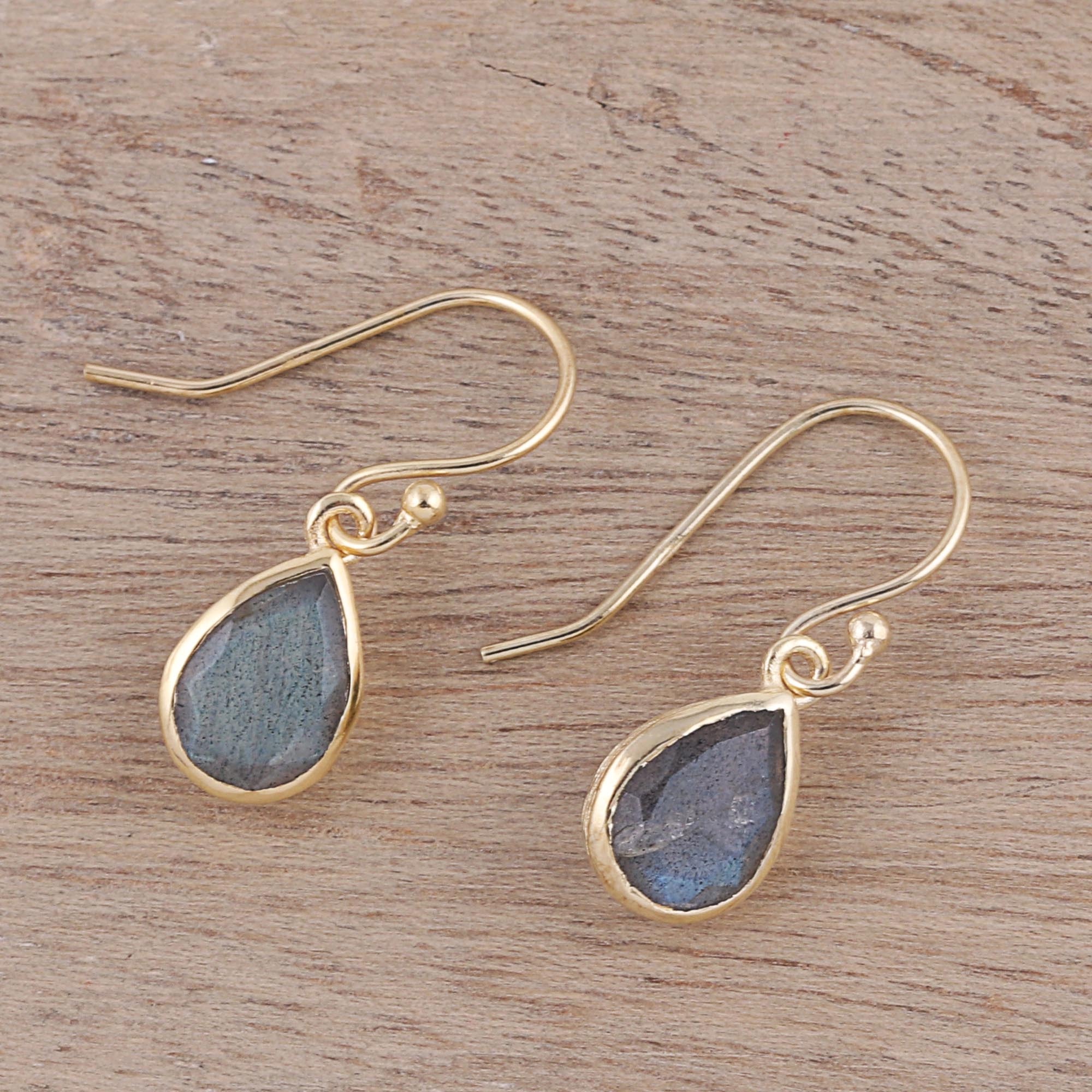 Premium Gold Plated Labradorite Dangle Earrings - 4-Carat Statement Jewelry