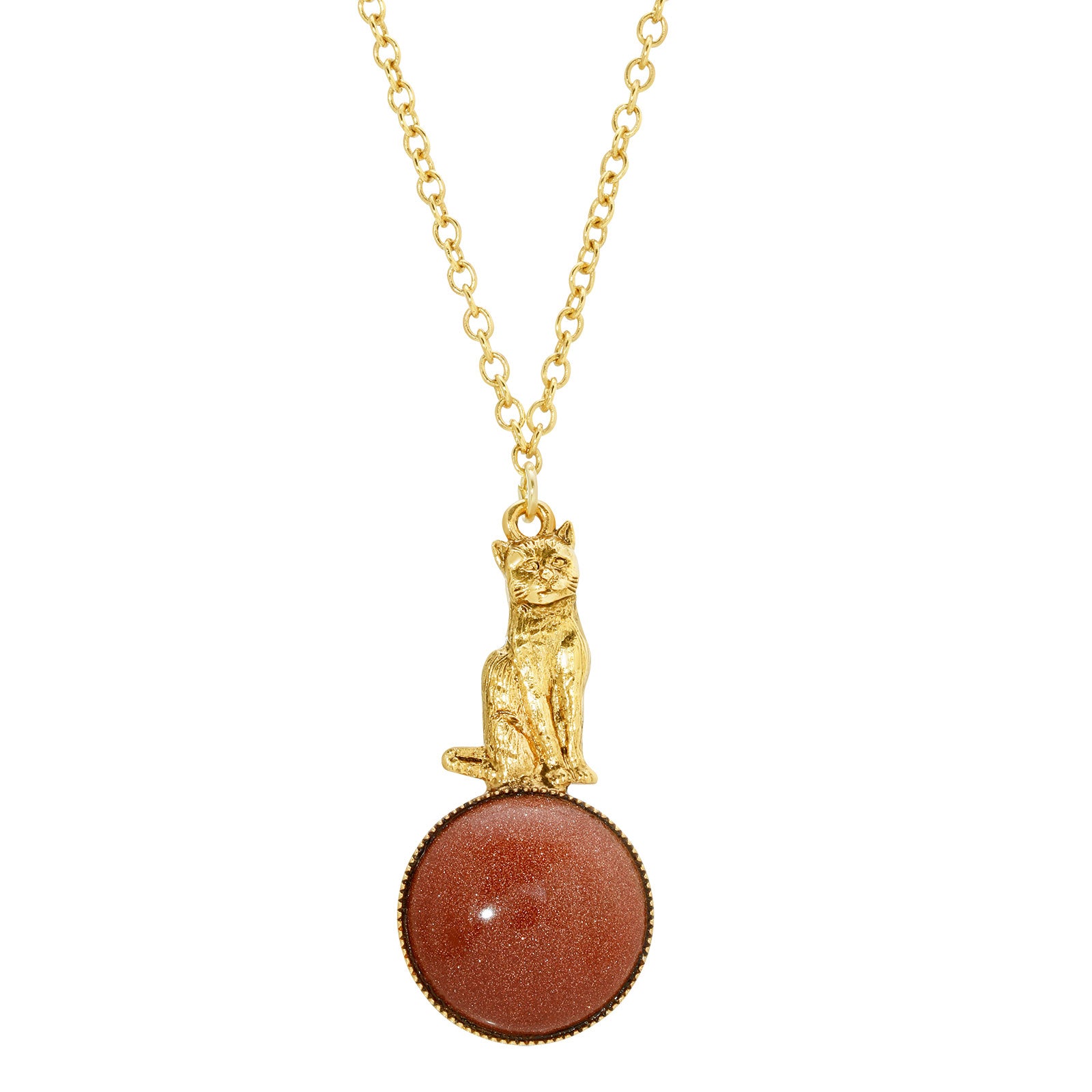 Premium 1928 Jewelry® Gold Tone Cat Pendant Necklace - 28 Inches, Semi-Precious Goldstone