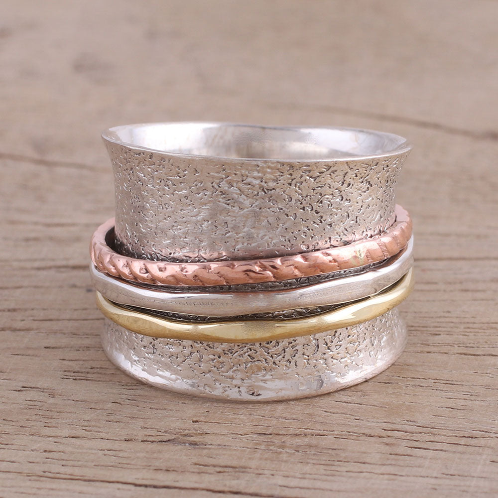 Premium Sterling Silver Meditation Ring with Copper & Brass | Handcrafted in India