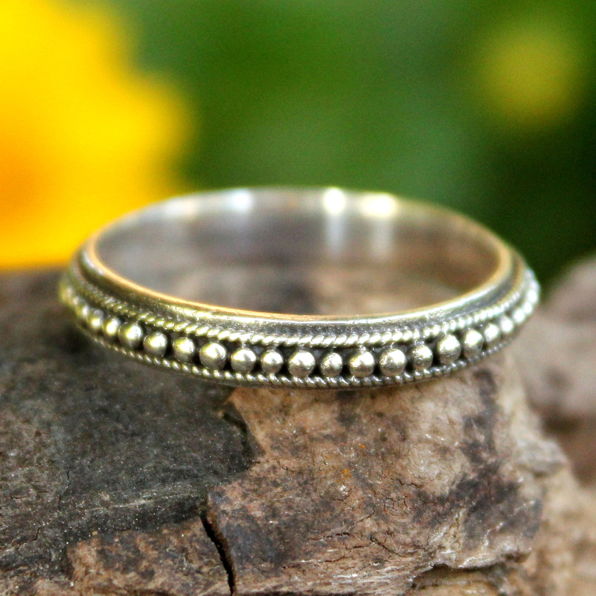 Premium Circle of Stars Sterling Silver Bead Band Ring - Handmade & Fair Trade