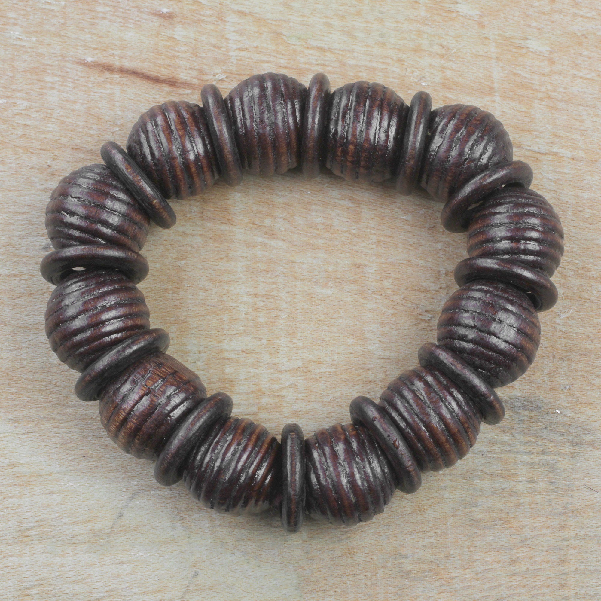 Premium Royal Sese Wood Beaded Stretch Bracelet - Dark Brown | Handcrafted in Ghana