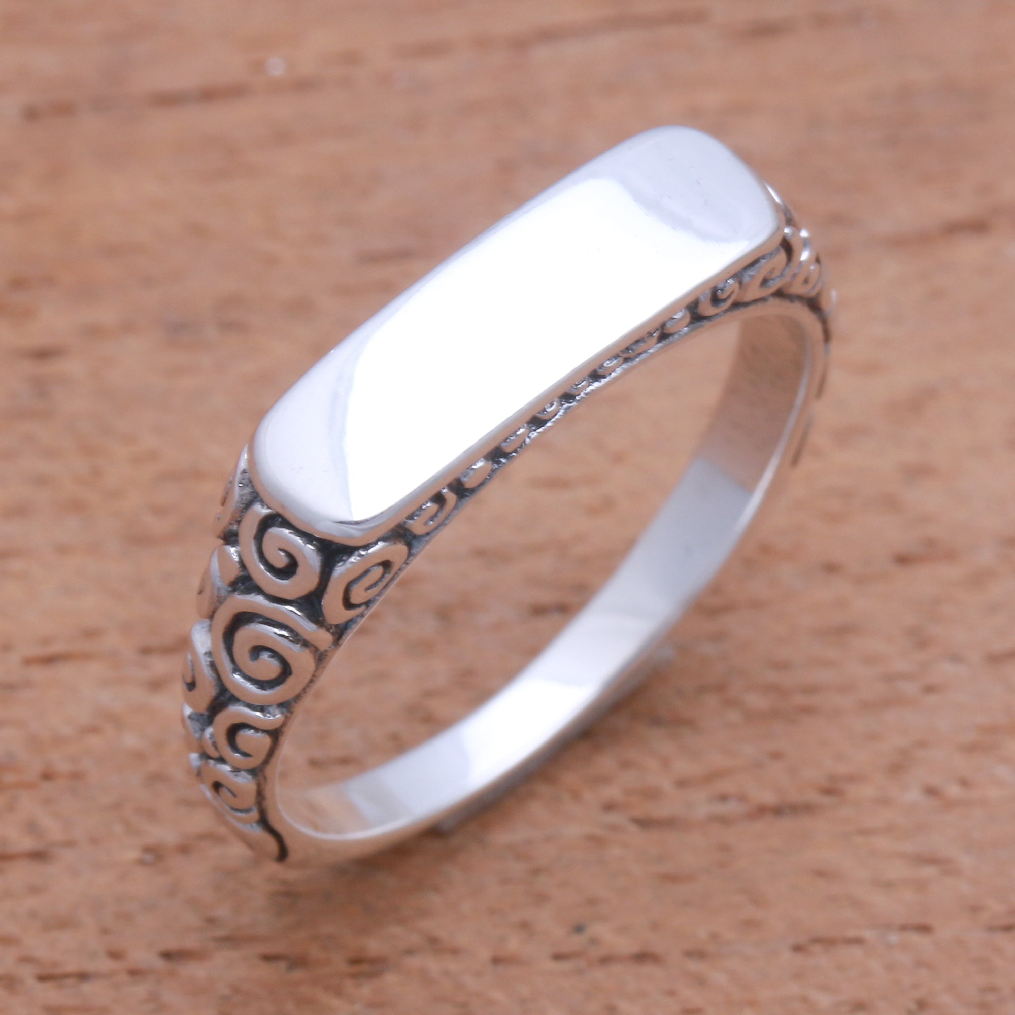 Premium Intaglio Sterling Silver Band Ring - Buddha's Curl Design from Bali