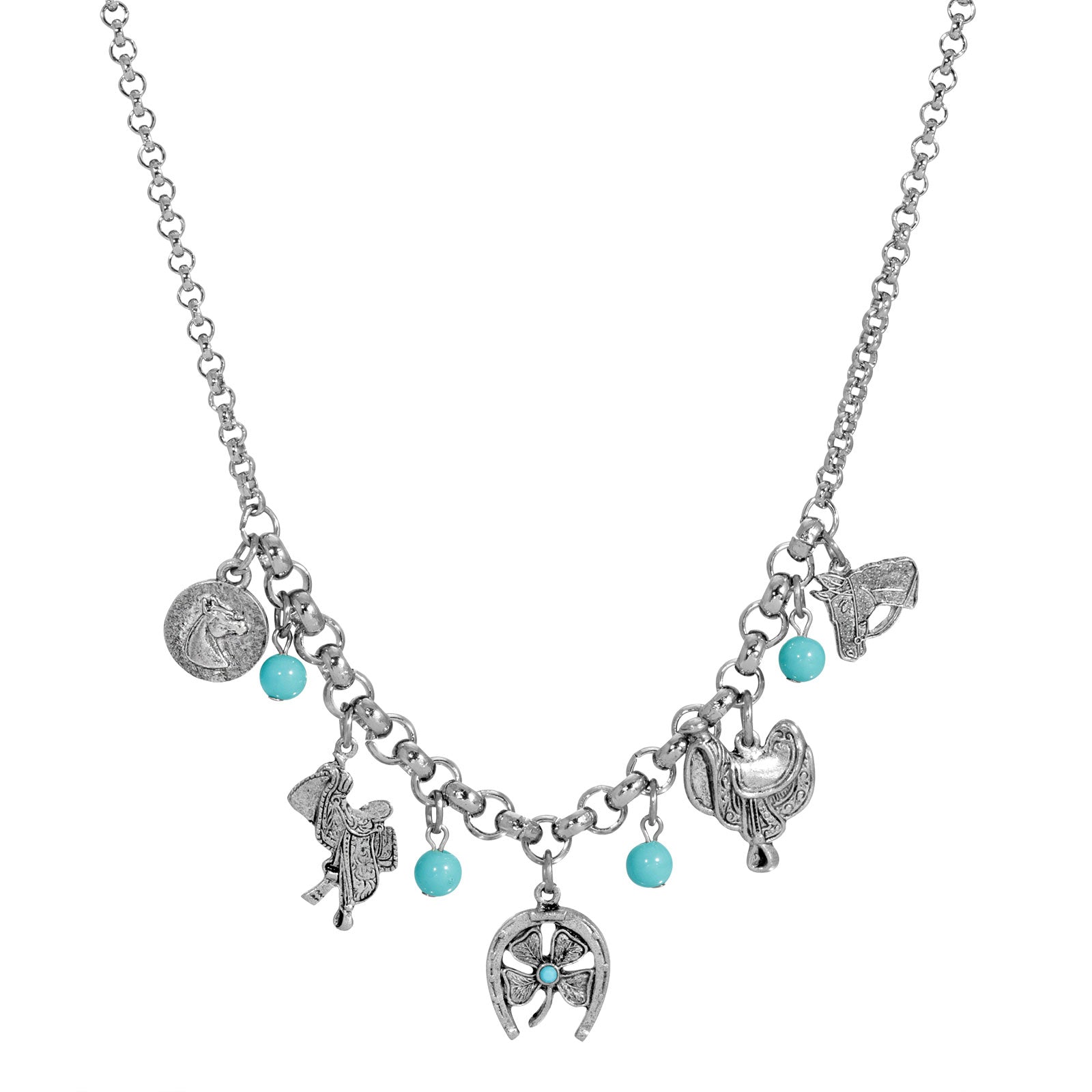 Premium 1928 Jewelry® Turquoise Horse Charm Necklace - 16 Inch Adjustable