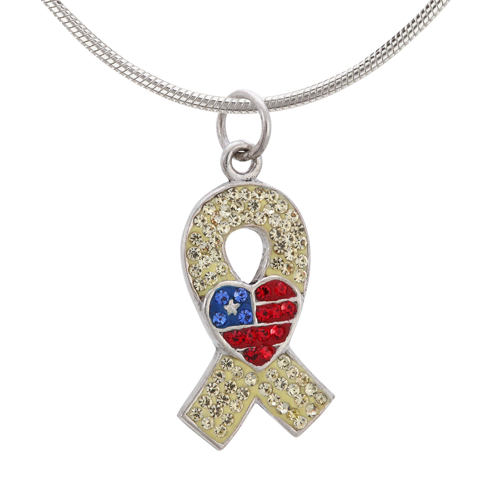 Premium American Heart Yellow Ribbon Sterling Silver Necklace