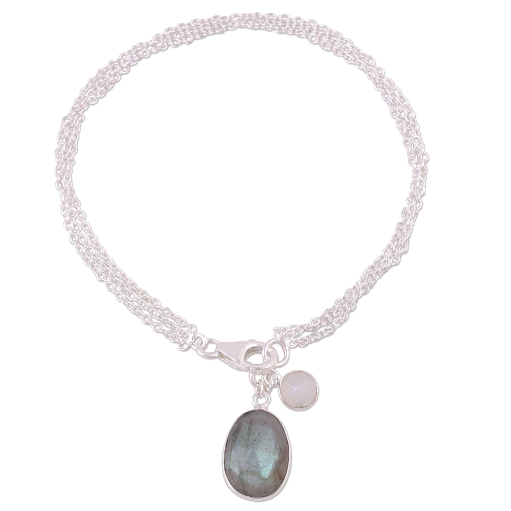 Premium Twinkling Harmony Labradorite & Moonstone Bracelet - Handcrafted Sterling Silver Jewelry