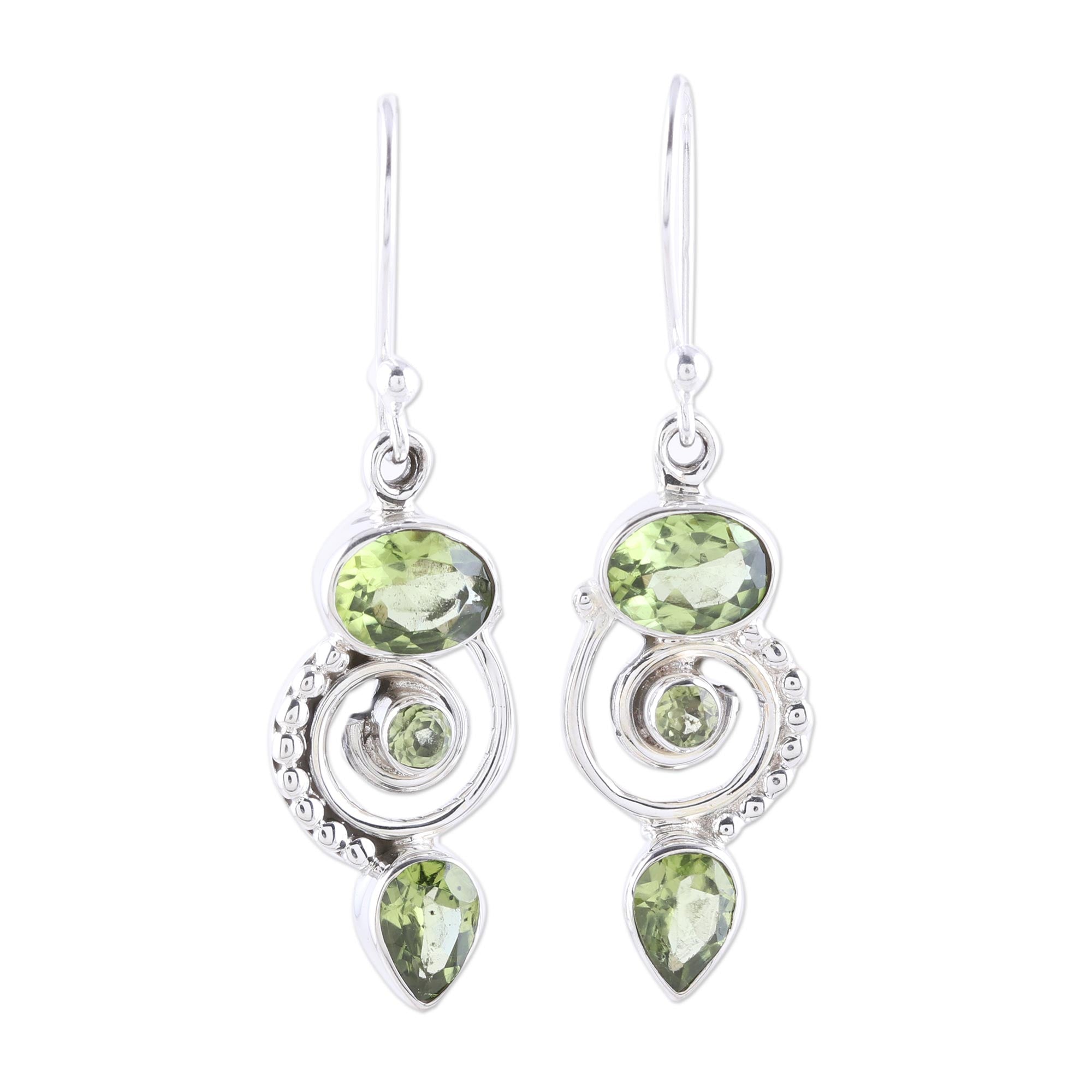 Premium Peridot Spiral Dangle Earrings - Sterling Silver Elegance