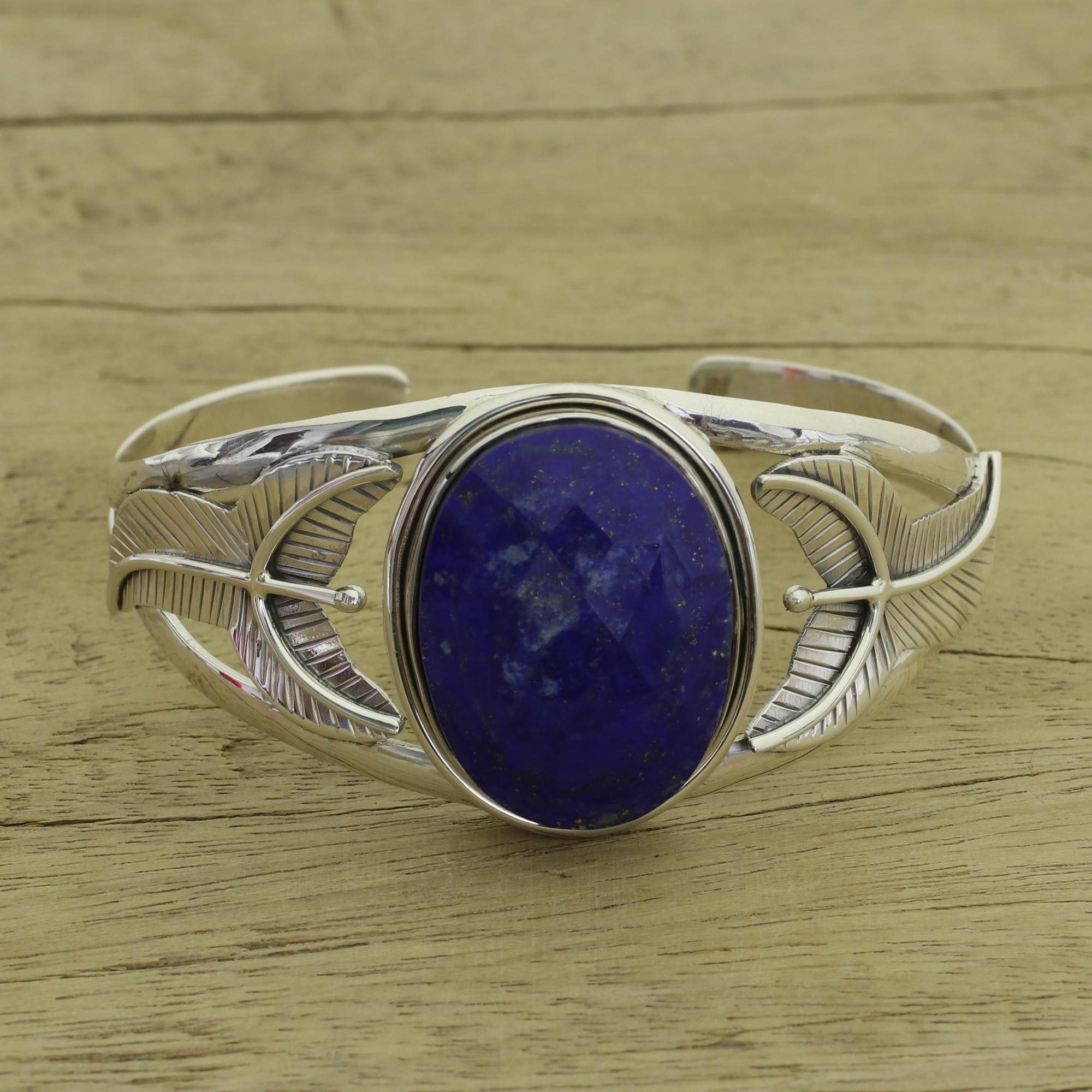 Premium Lapis Lazuli & Sterling Silver Cuff Bracelet - Handcrafted Elegance