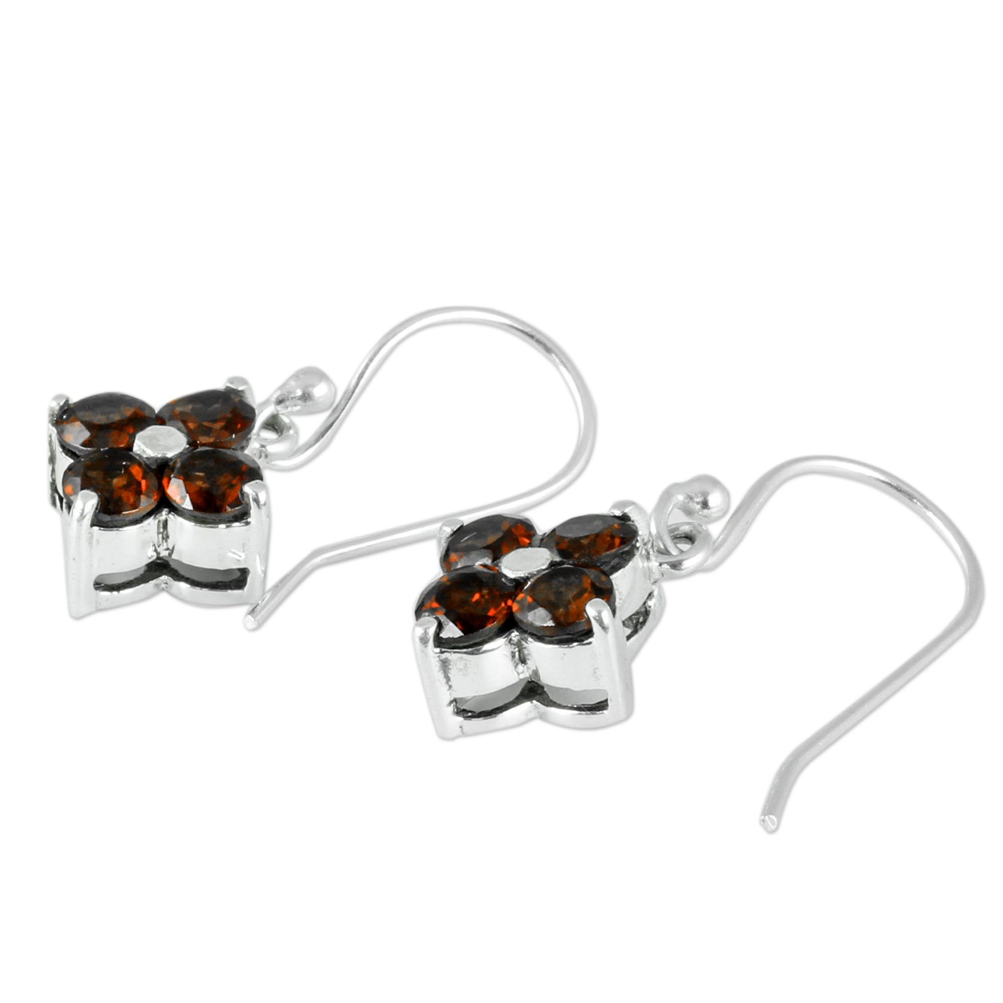 Premium Petite Petals Garnet Dangle Earrings – Artisan Crafted Sterling Silver