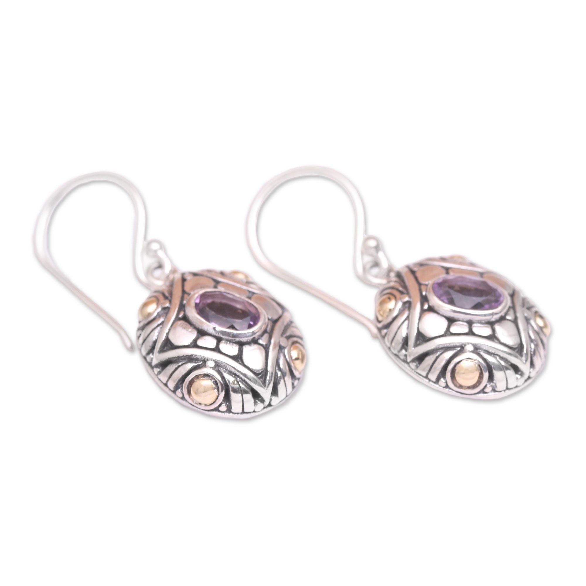 Premium Jungle Diamonds Amethyst Earrings with 18K Gold Accents