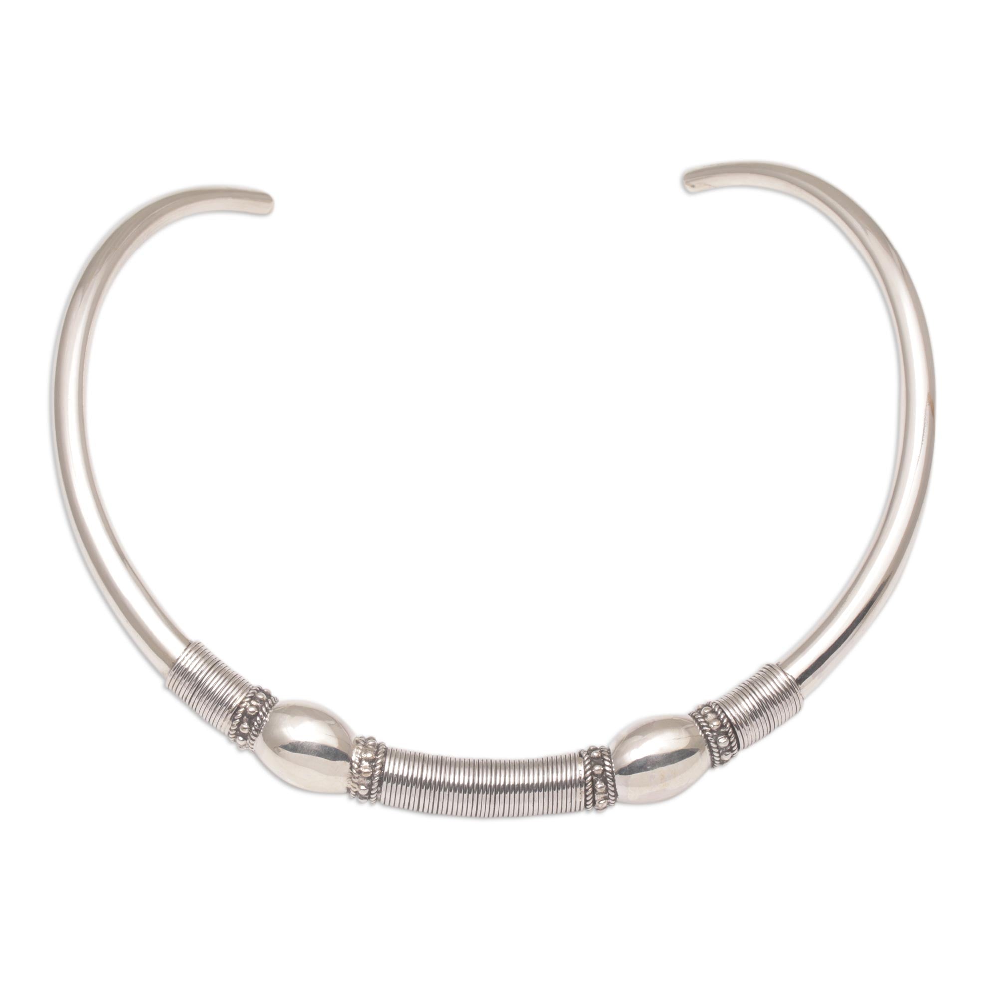 Premium Sterling Silver Bubble & Dot Collar Necklace - Ultimate Balinese Artisan Design