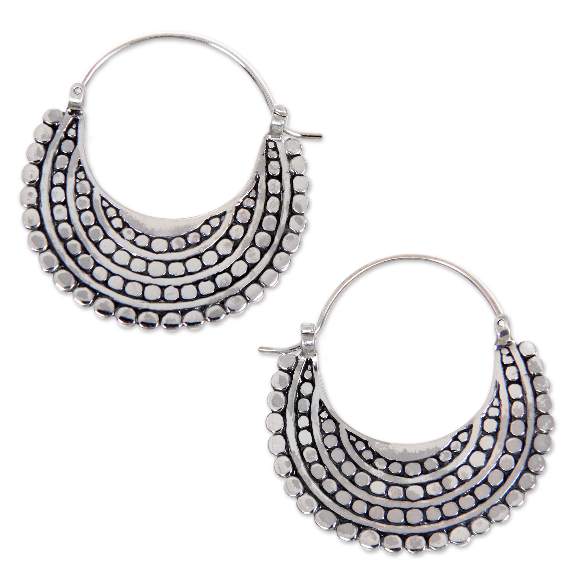 Premium Moon Silver Hoop Earrings - Handcrafted Elegance