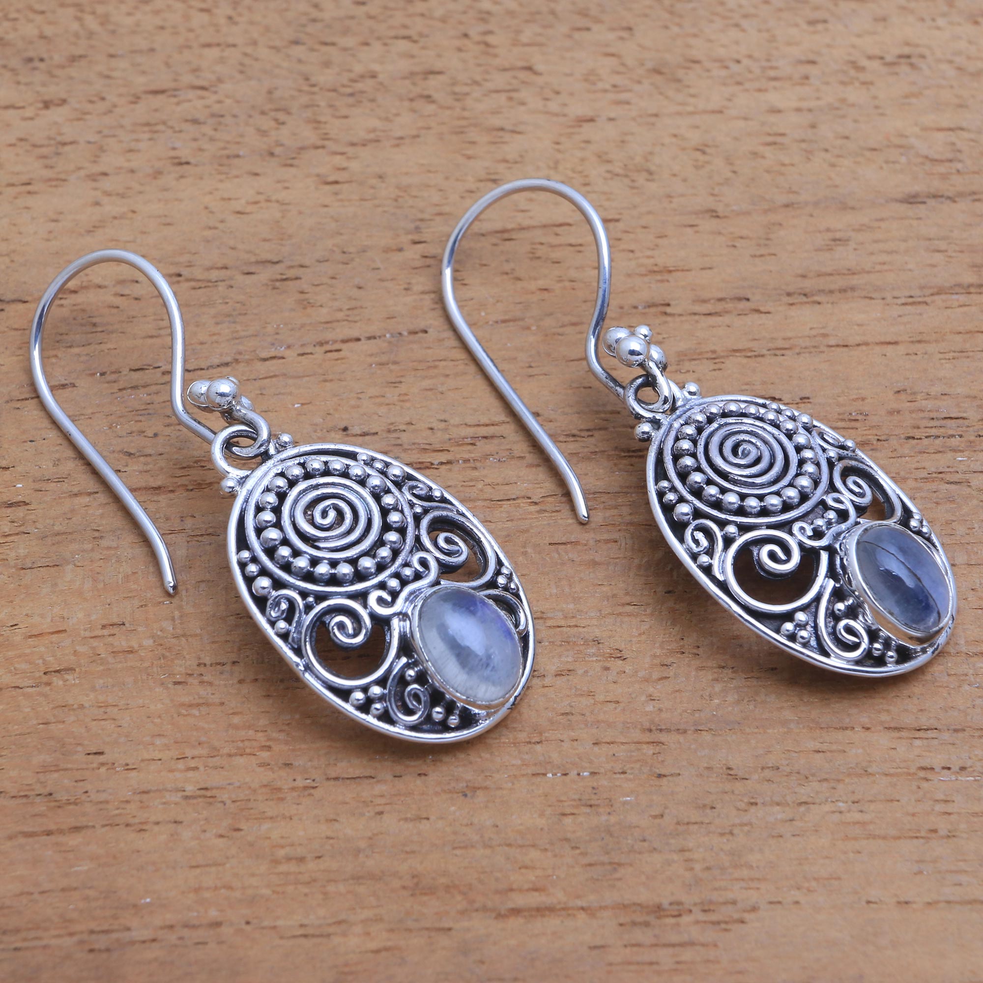 Premium Rainbow Moonstone Earrings – Shield of the Gods Collection