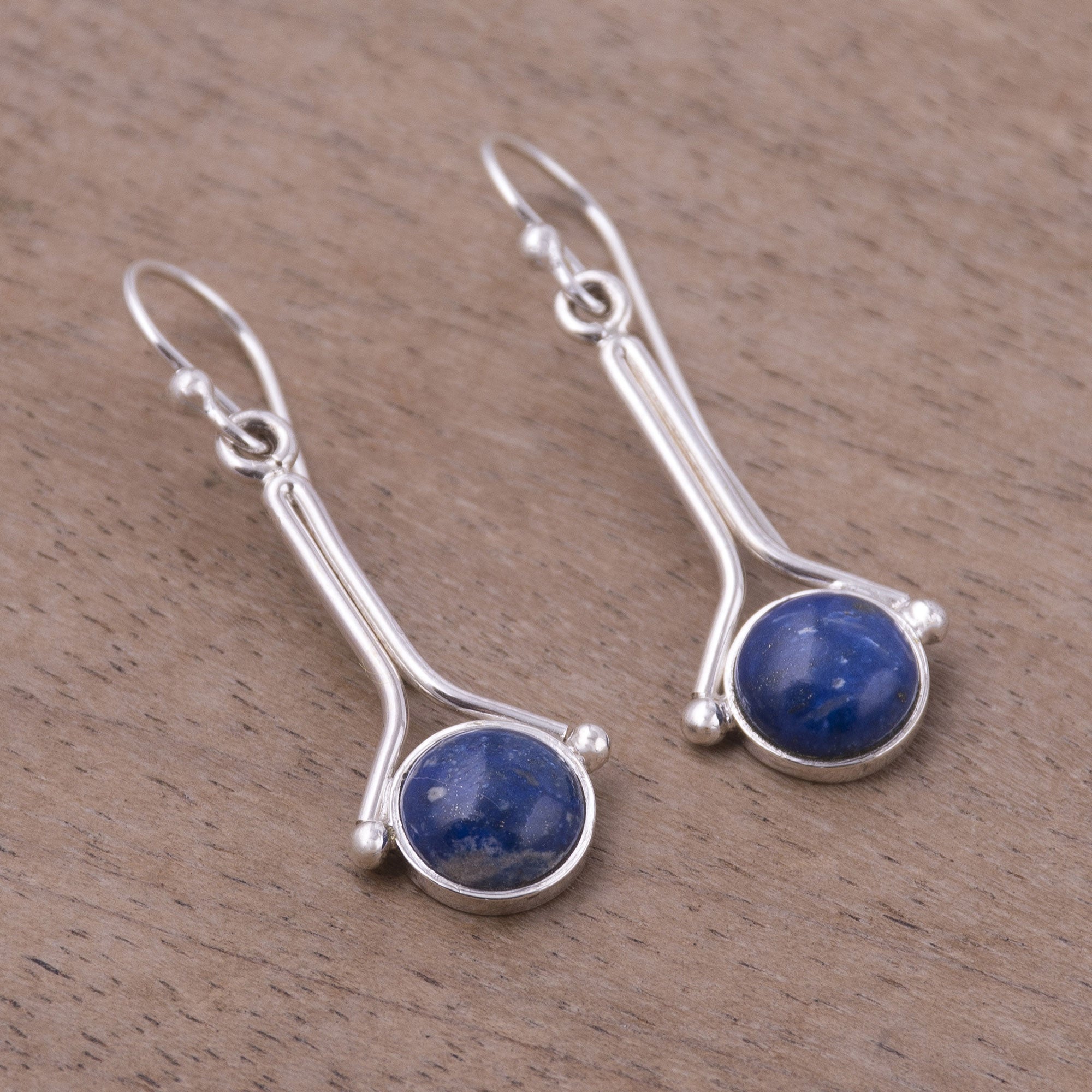 Premium Killa Moon Lapis Lazuli Dangle Earrings - Handcrafted Sterling Silver Jewelry from Peru