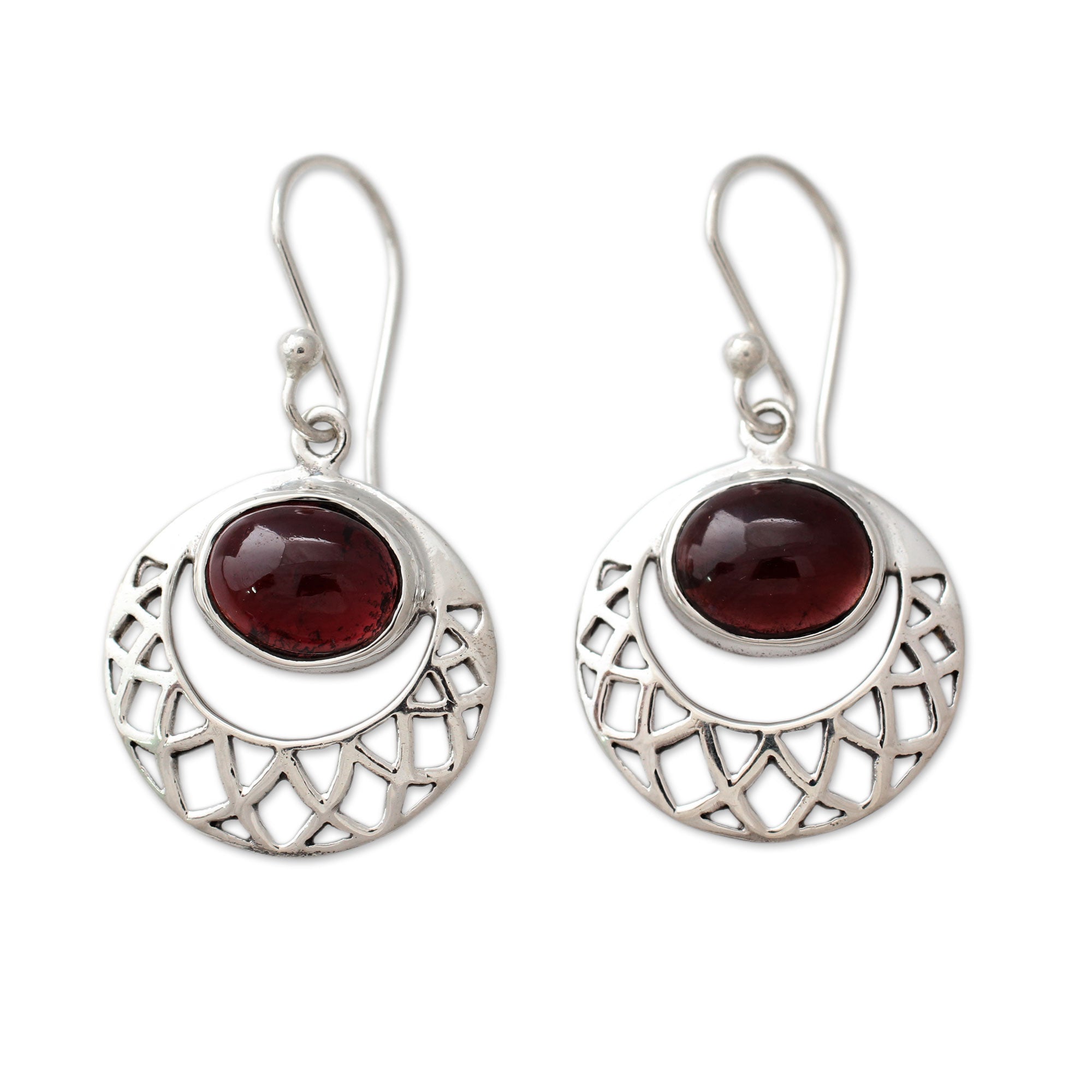 Premium Sterling Silver Jali Earrings with Garnets - Handcrafted Elegance