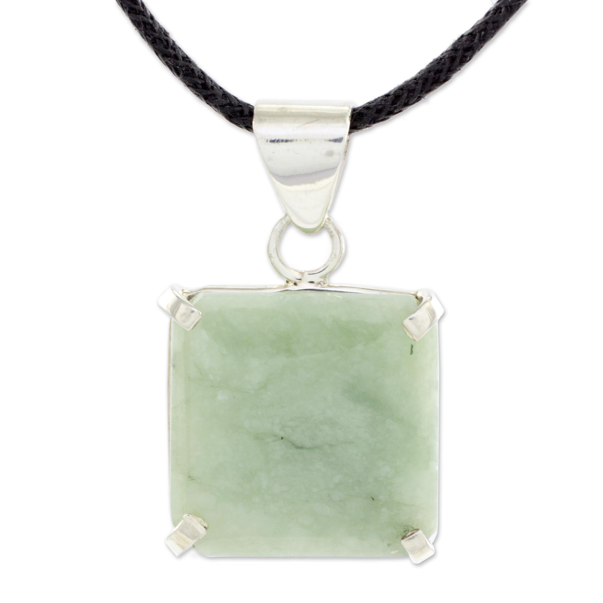 Premium Abstract Square Maya Jade Necklace in Sterling Silver