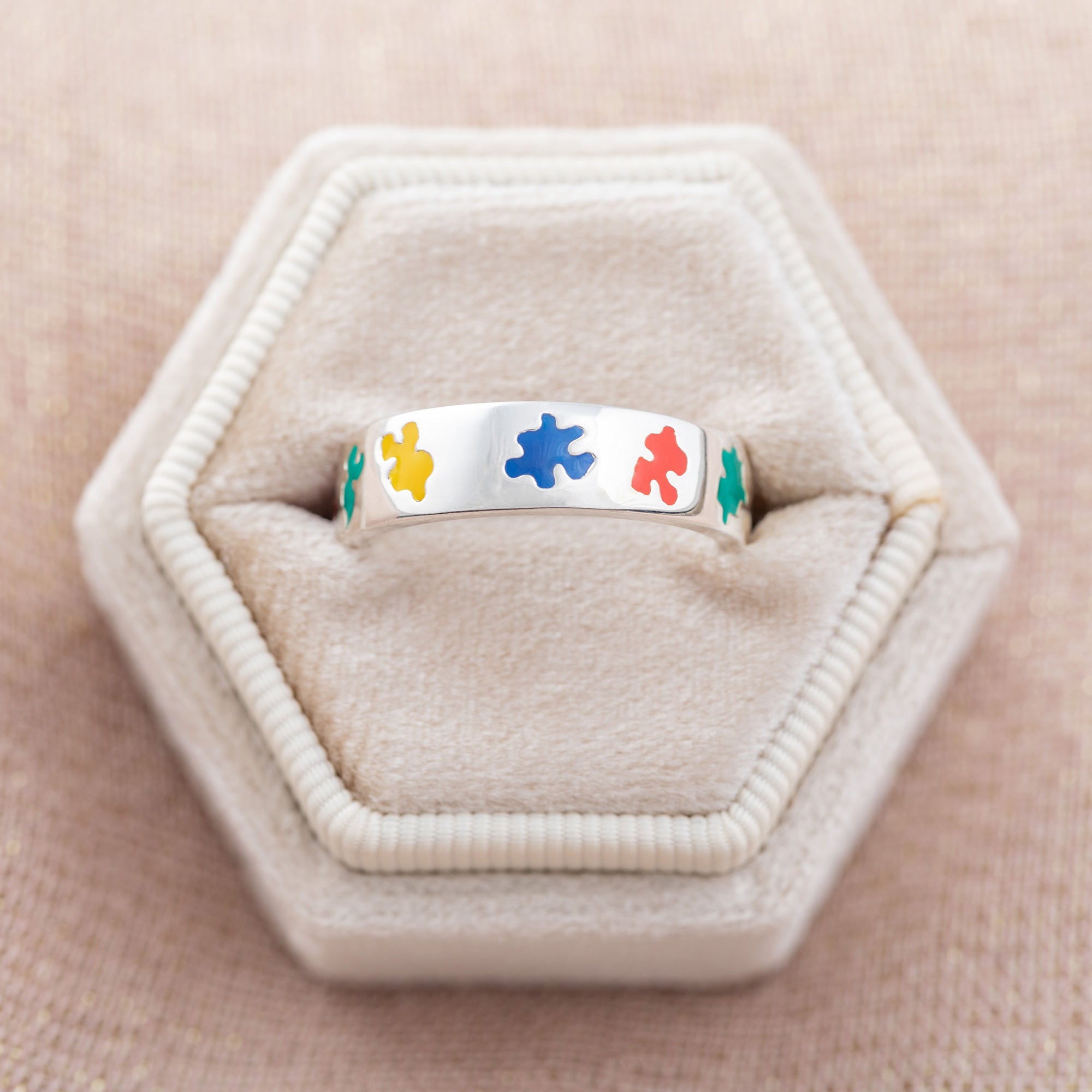 Premium Autism Awareness Sterling Silver Puzzle Ring