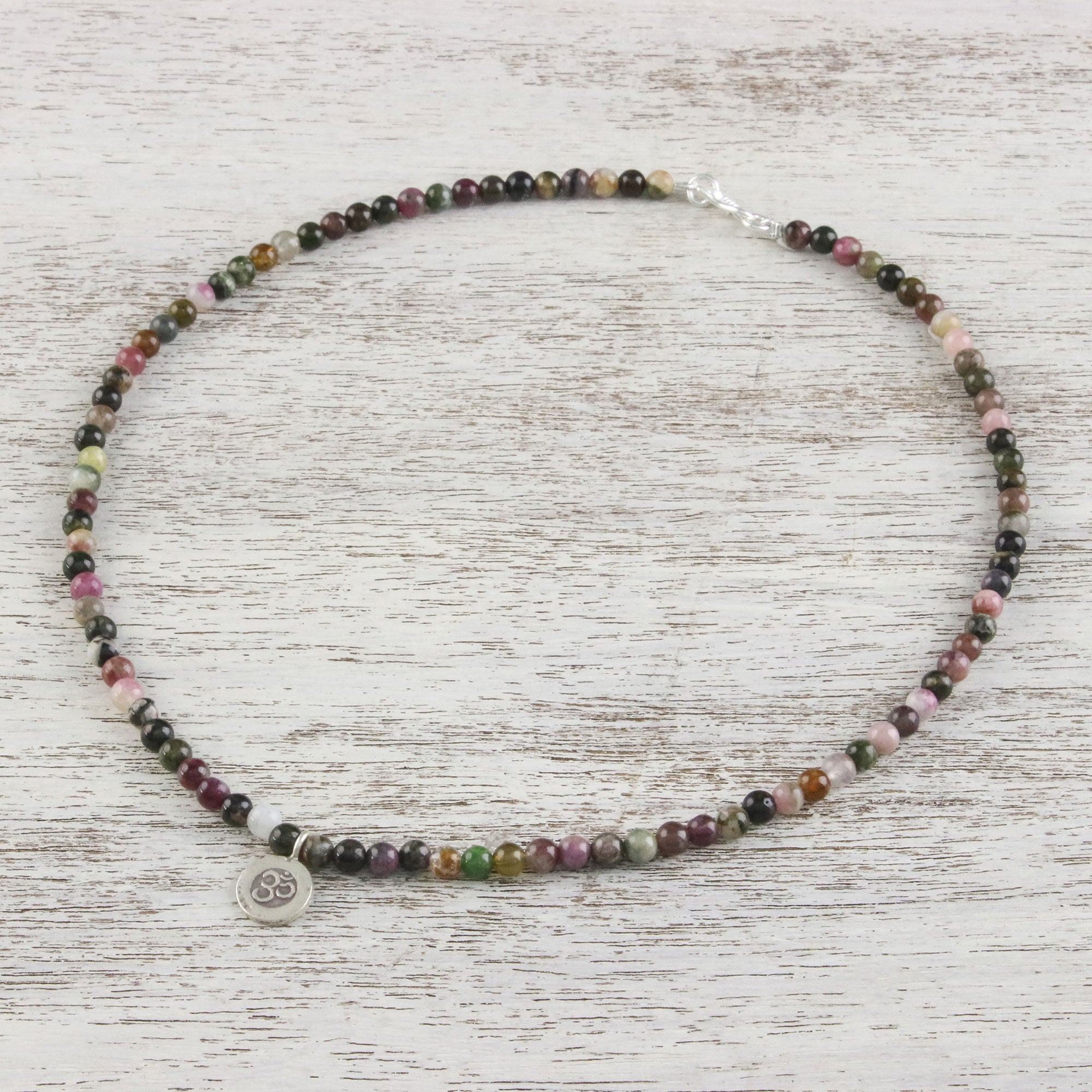 Premium Om Tourmaline Beaded Pendant Necklace – Handcrafted in Thailand