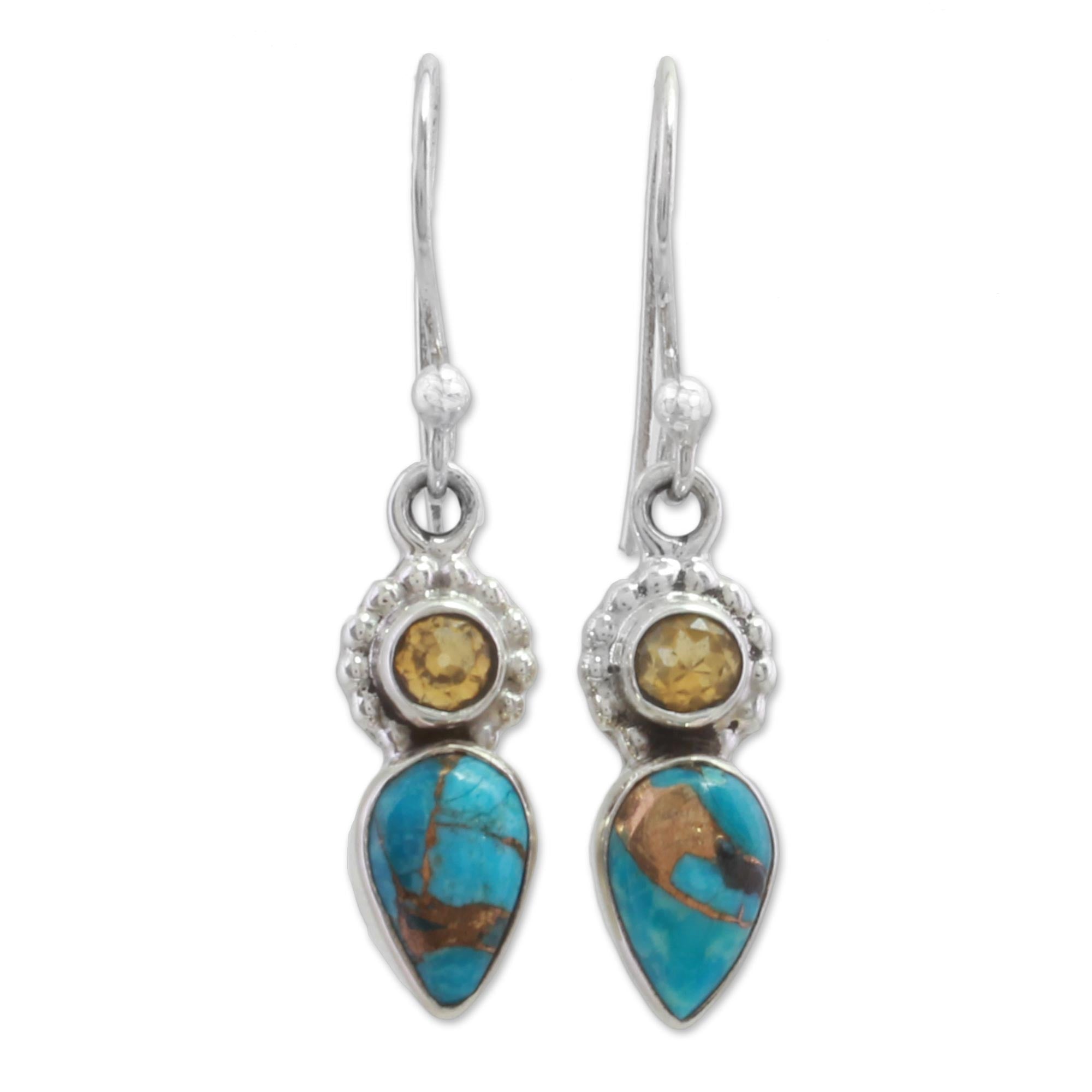 Premium Watery Allure Multi-Gem Turquoise Dangle Earrings