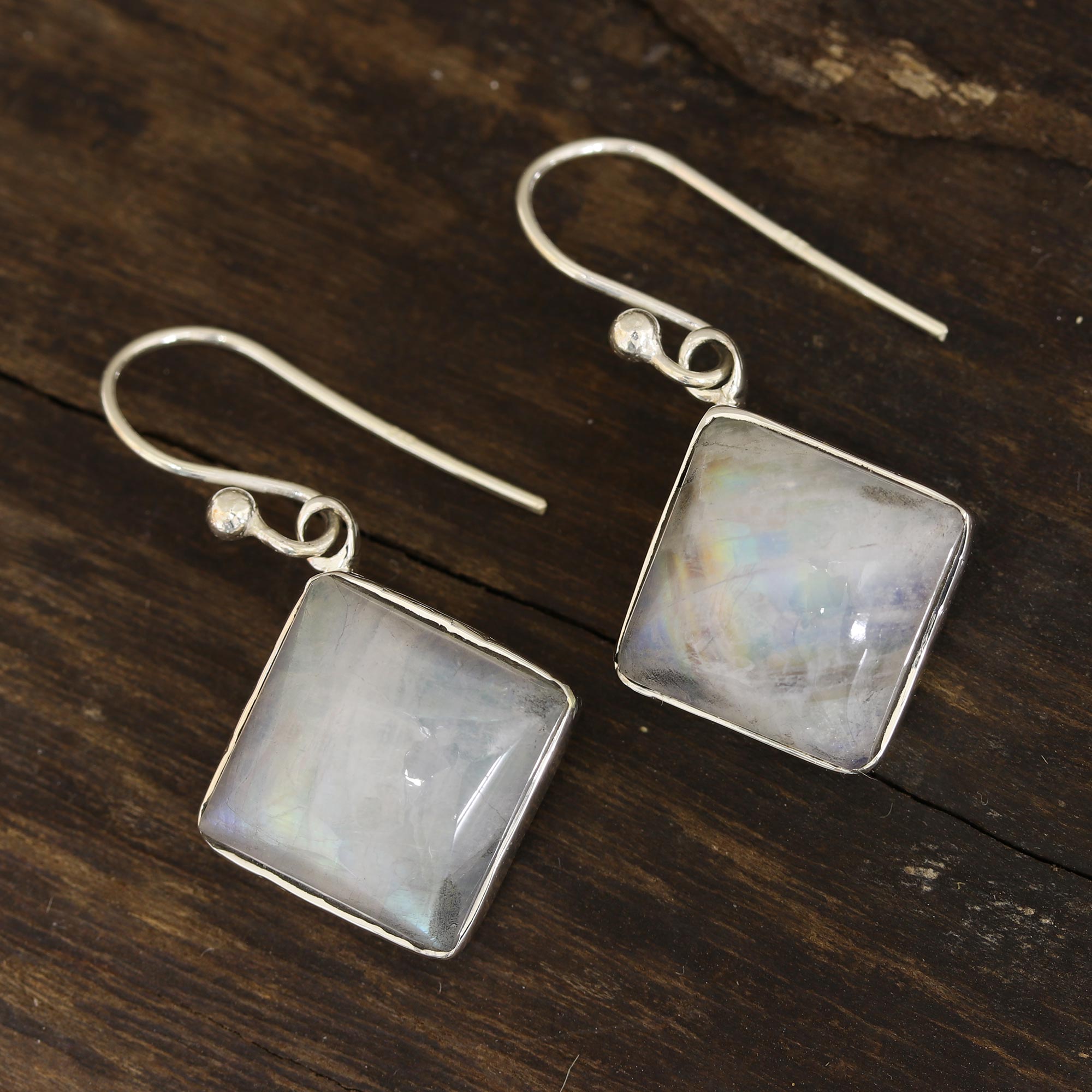 Premium Sterling Silver Rainbow Moonstone Dangle Earrings – Handcrafted in India