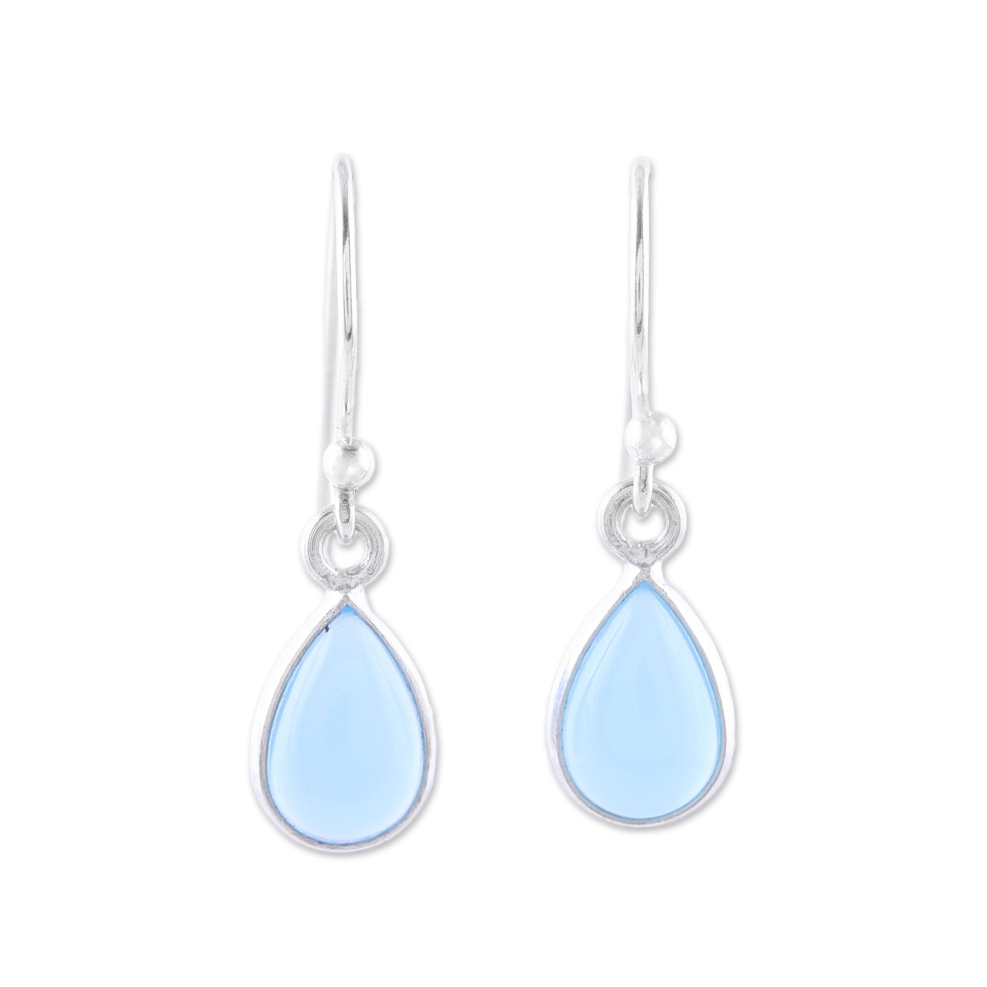 Premium Gentle Tear Blue Chalcedony Sterling Silver Teardrop Dangle Earrings