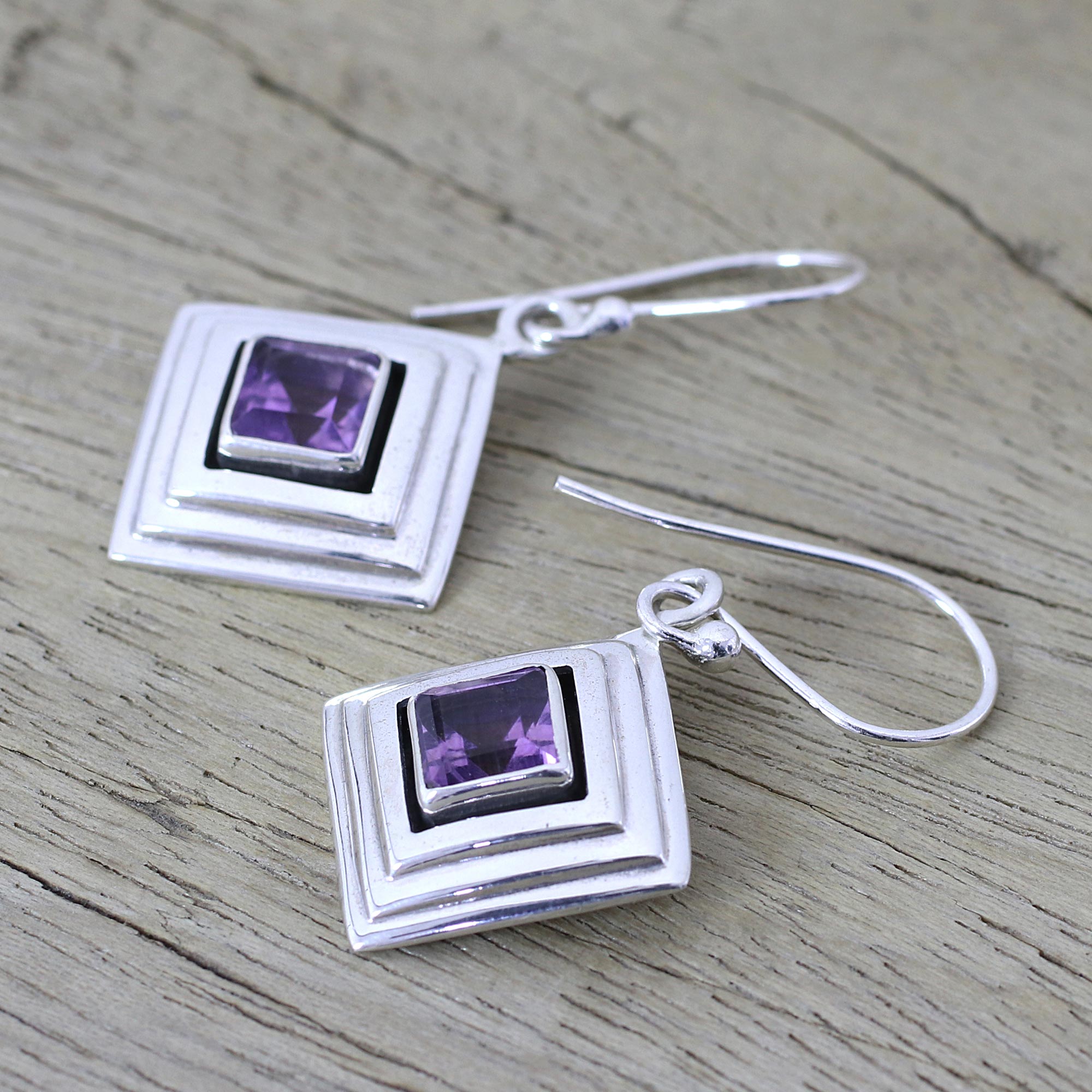 Premium Amethyst Dangle Earrings - Sterling Silver Modern Jewelry