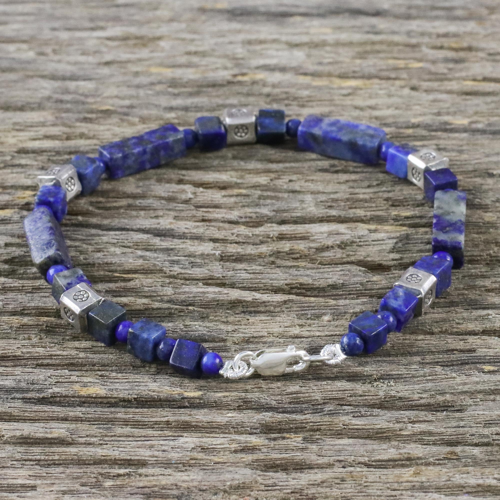 Premium Indigo Dream Lapis Lazuli & Silver Beaded Bracelet – Handcrafted in Thailand