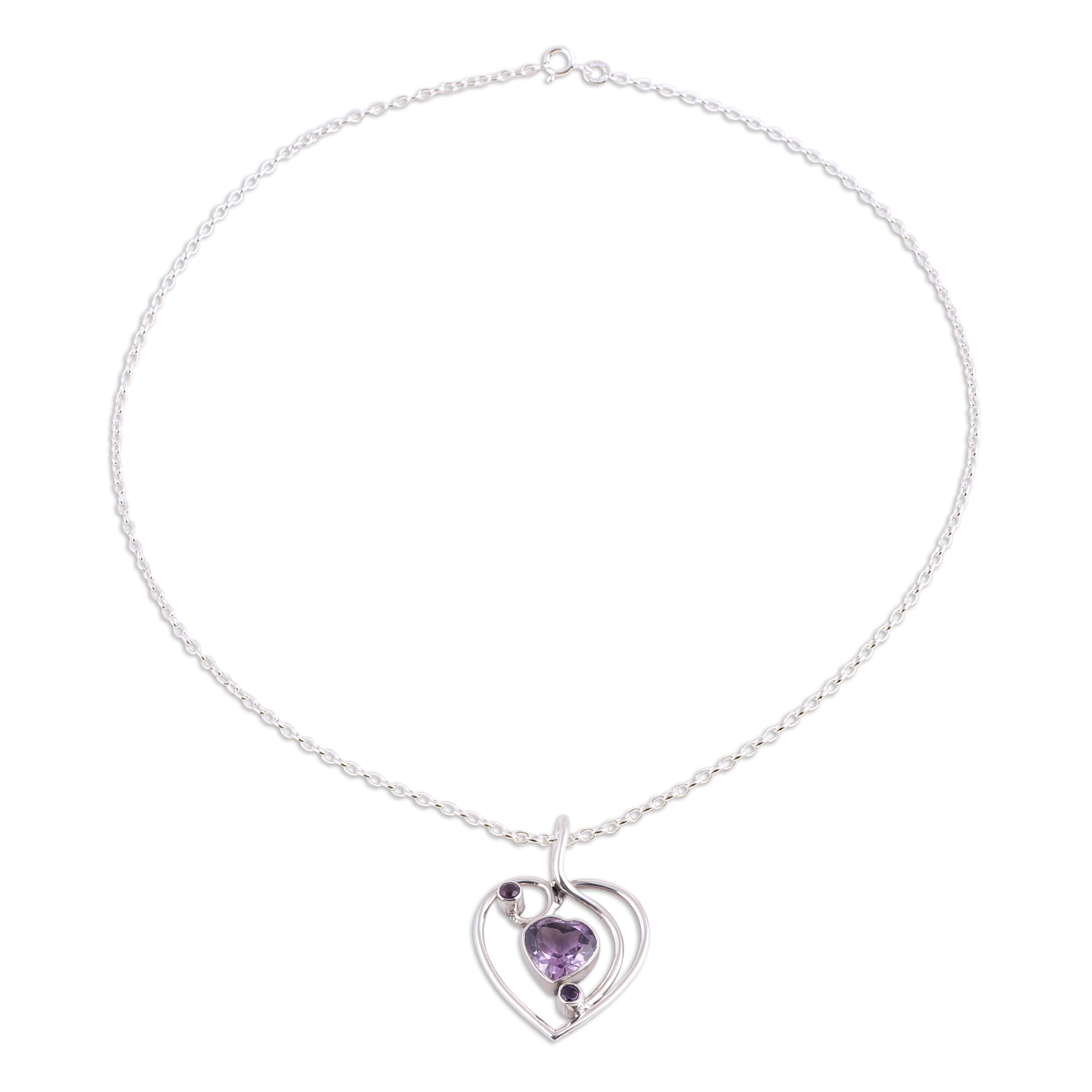 Premium Handcrafted Amethyst and Sterling Silver Heart Pendant Necklace